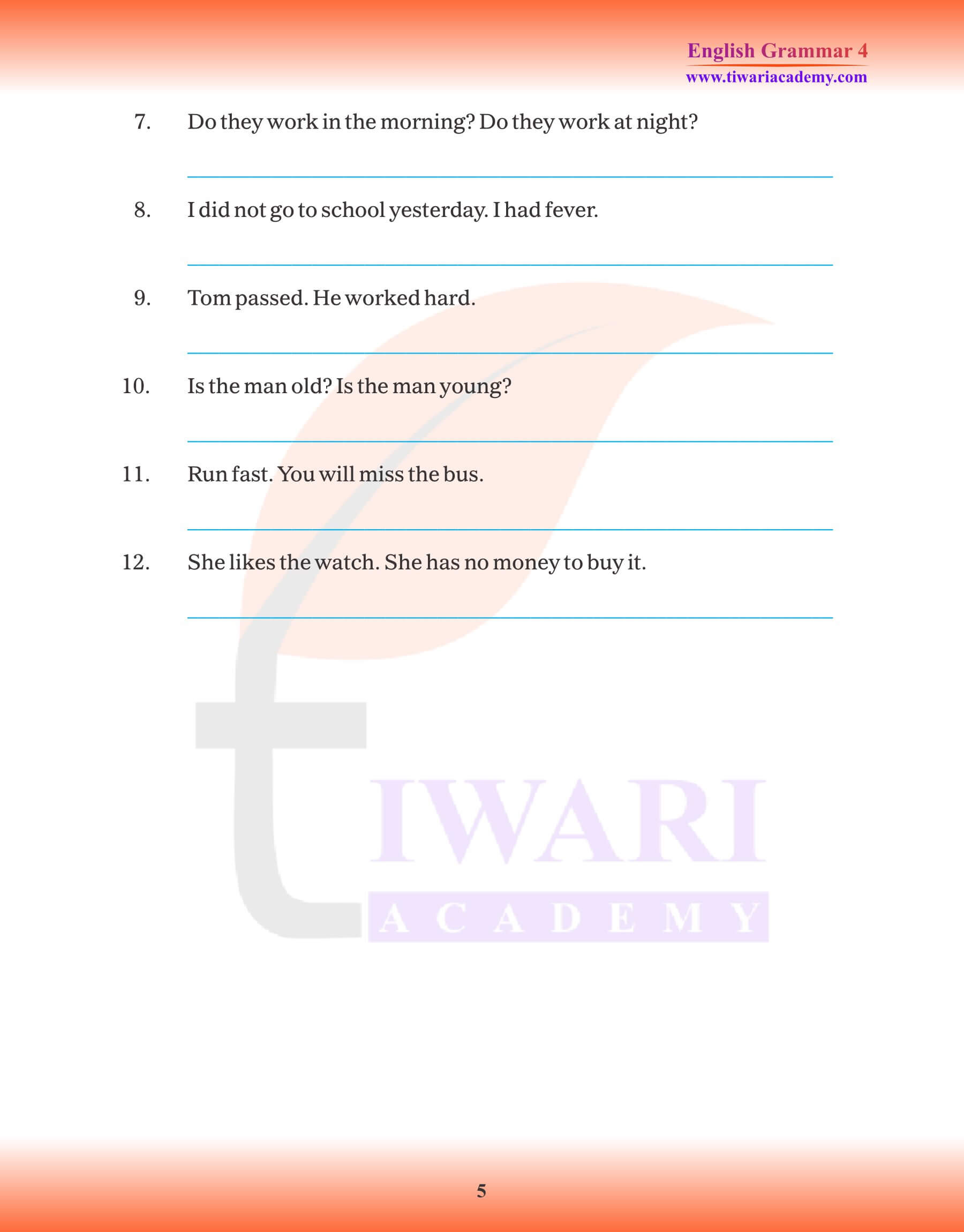 Class 4 English Grammar Conjunctions Questions