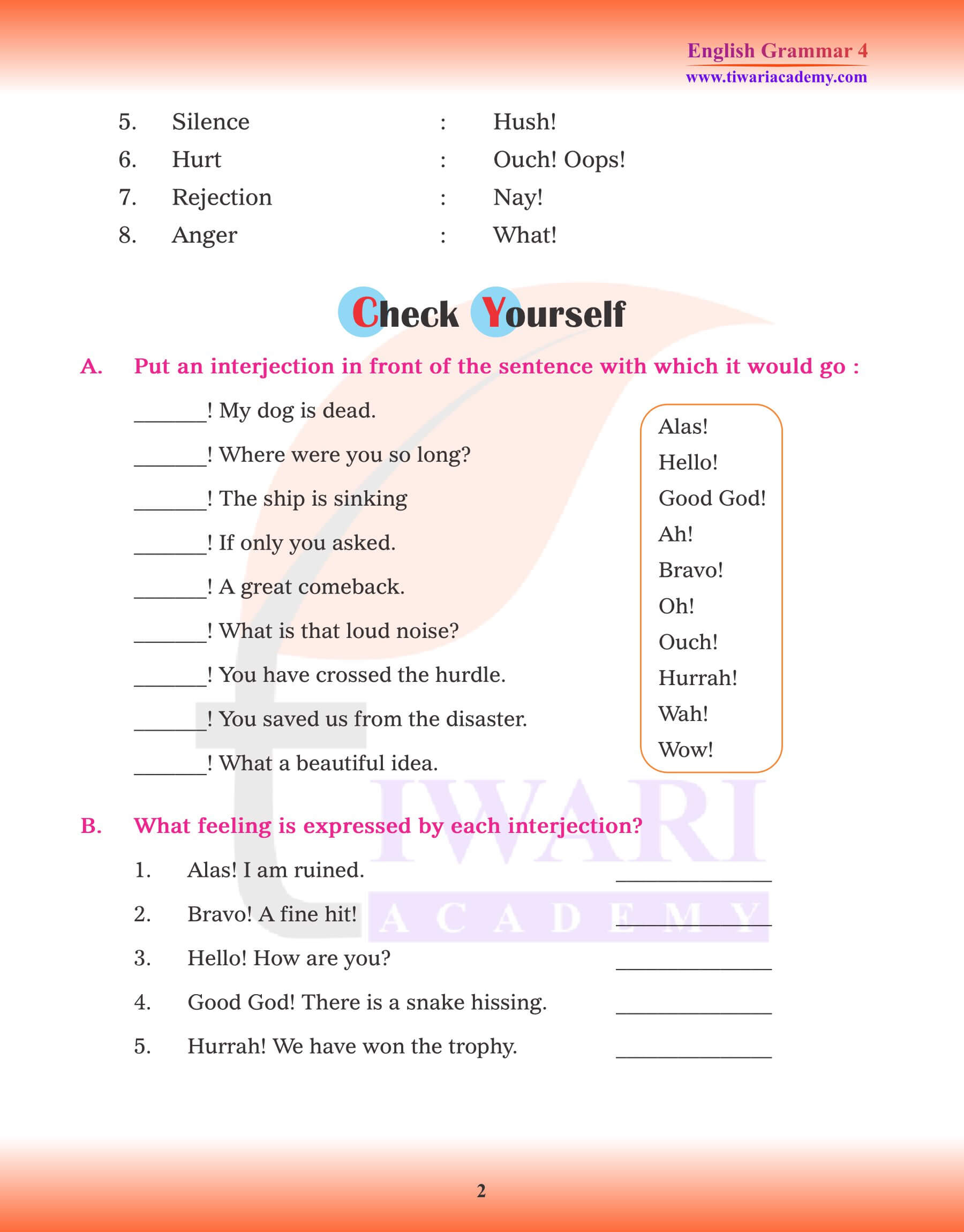 Class 4 English Grammar Interjection