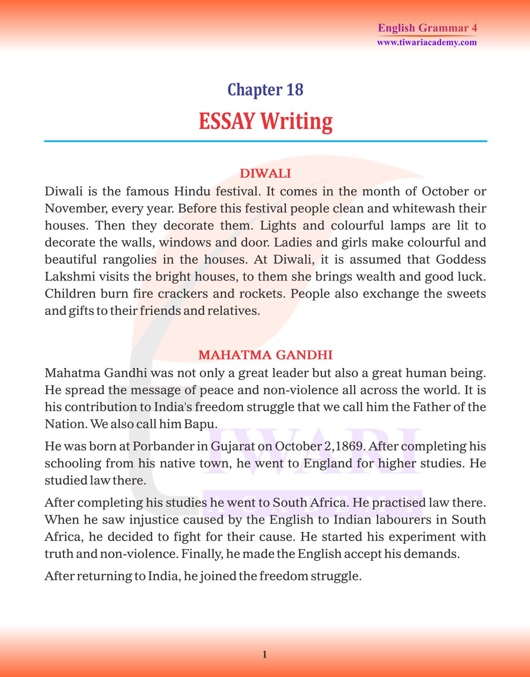 Class 4 Grammar Chapter 18 Essay Writing