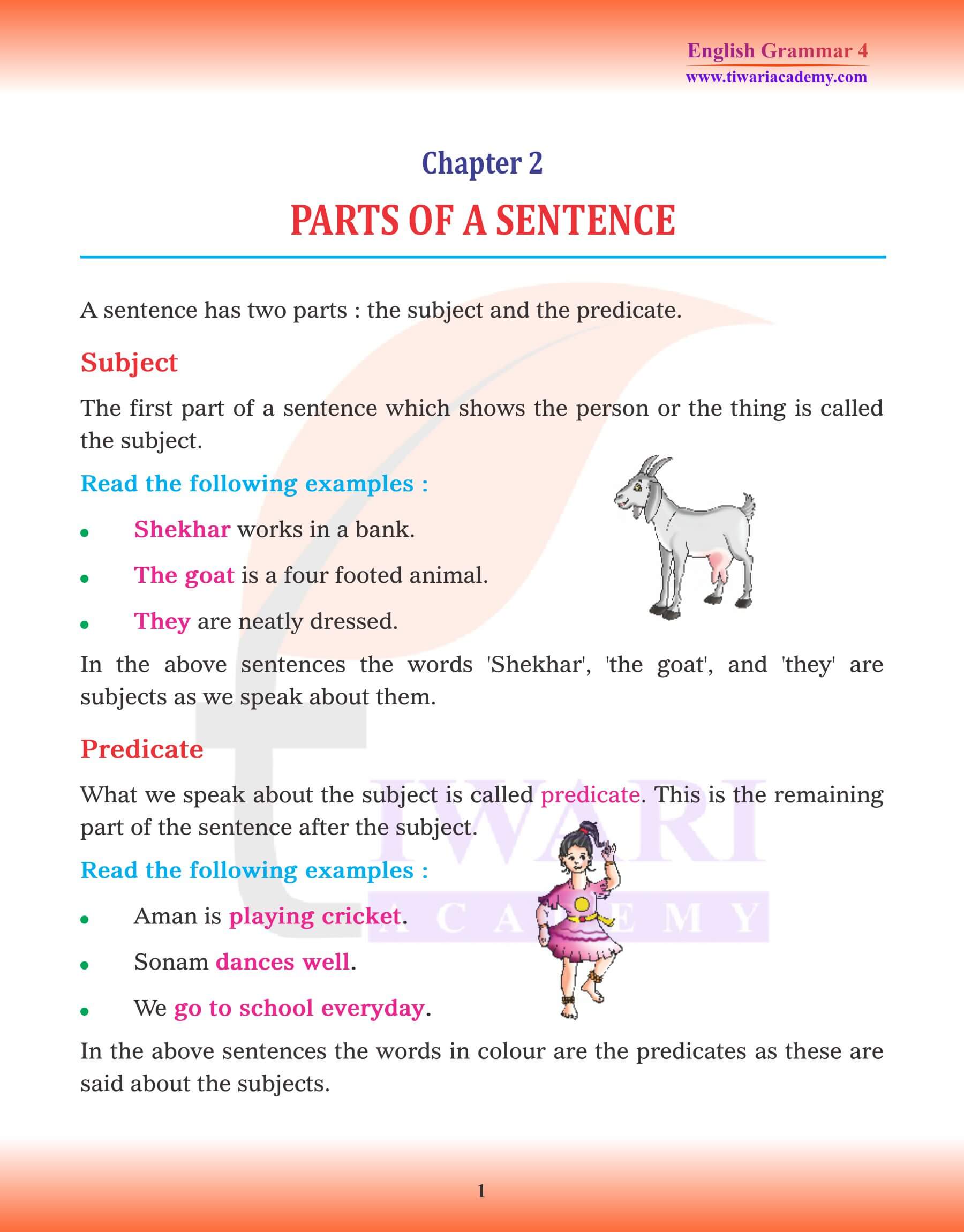Class 4 English Grammar Chapter 2 Parts of a Sentence