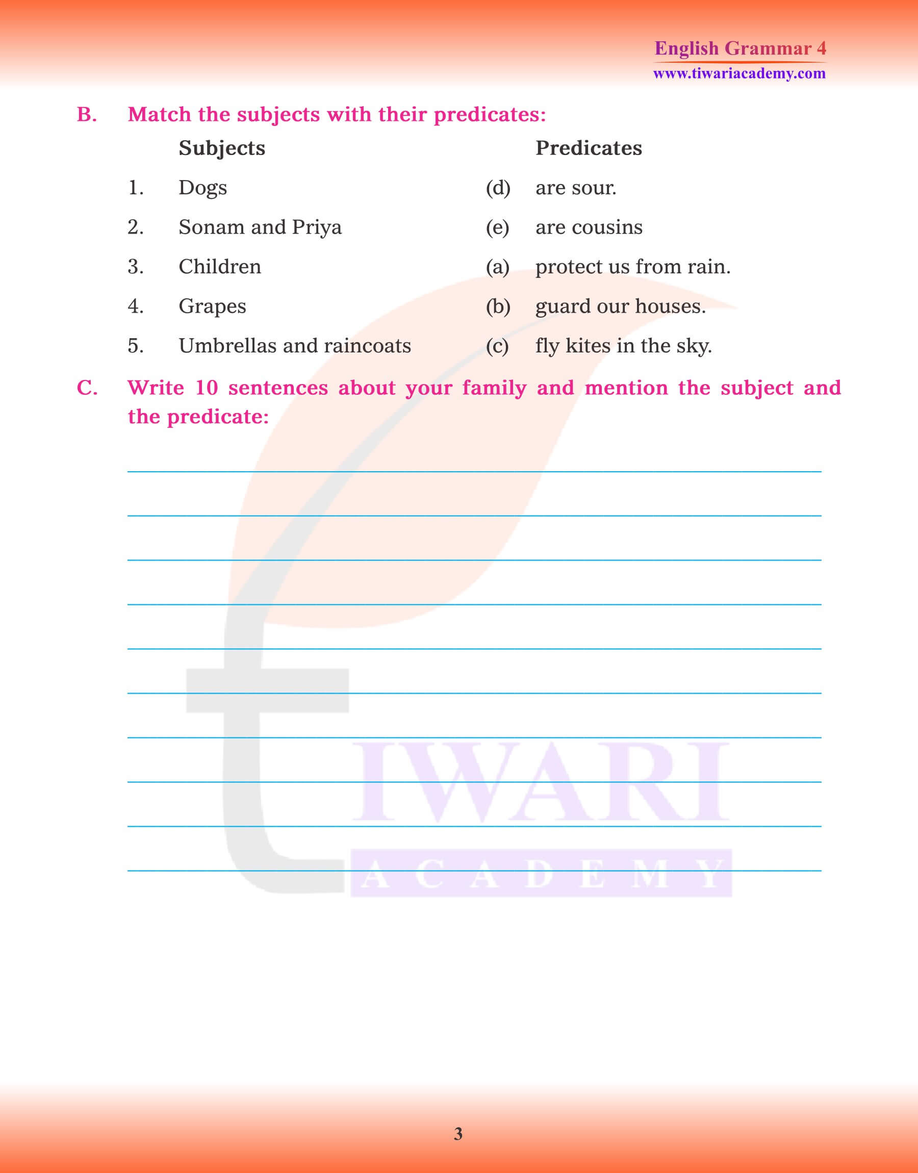 Class 4 Grammar Chapter 2 Parts of a Sentence