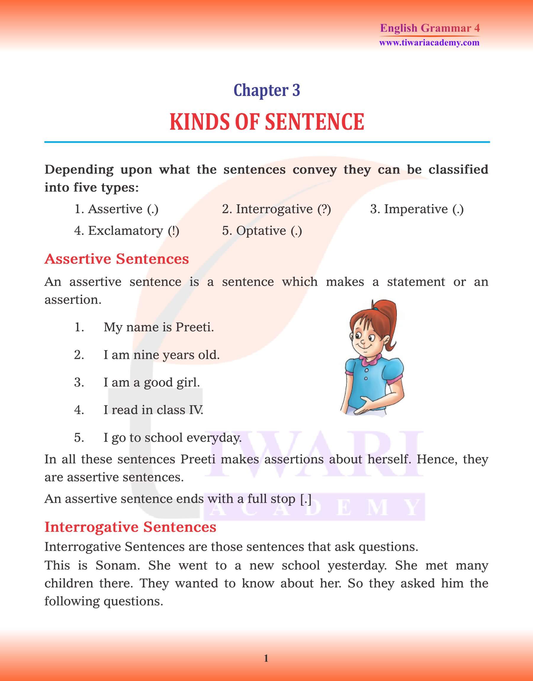 Class 4 English Grammar Kinds of Sentence