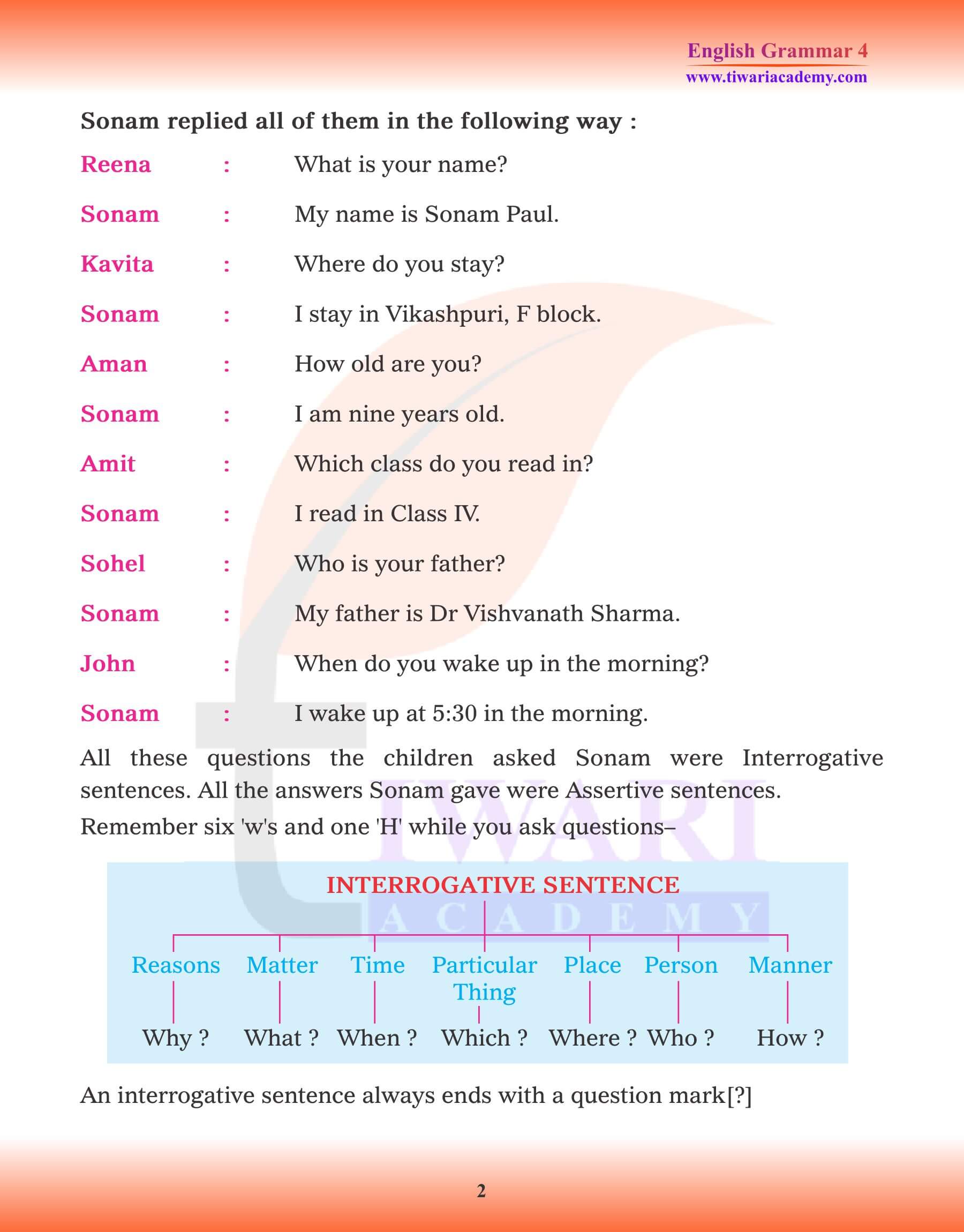 4th English Grammar Kinds of Sentence