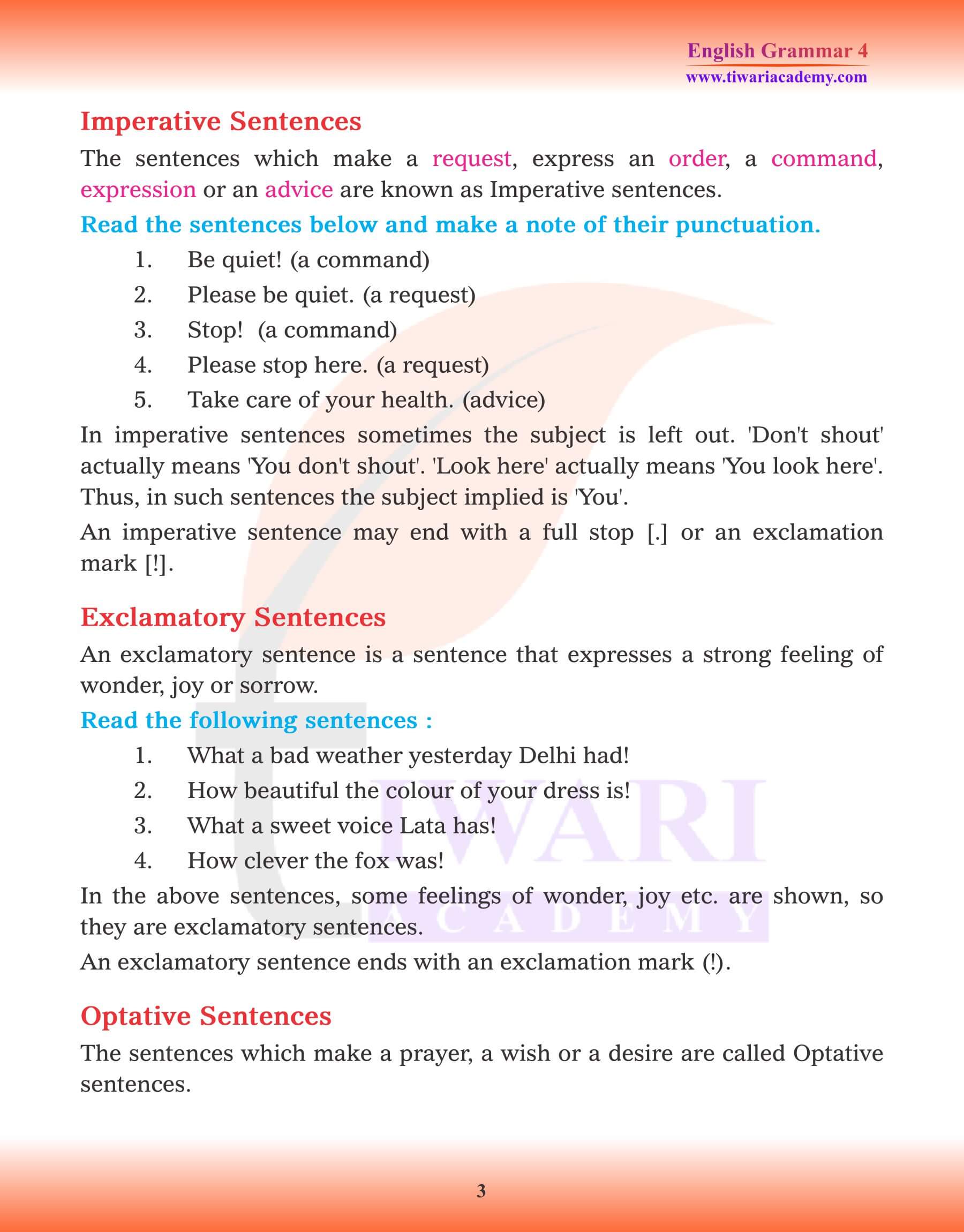 Class 4 Grammar Kinds of Sentence