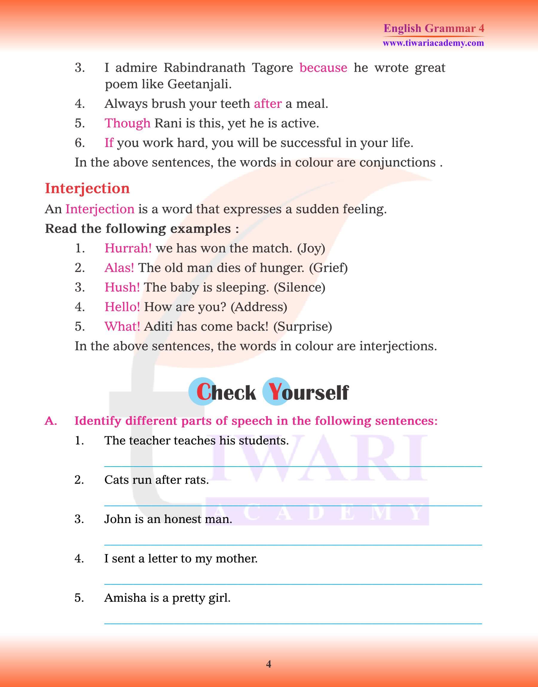 Class 4 English Grammar Part of Speech Assignments