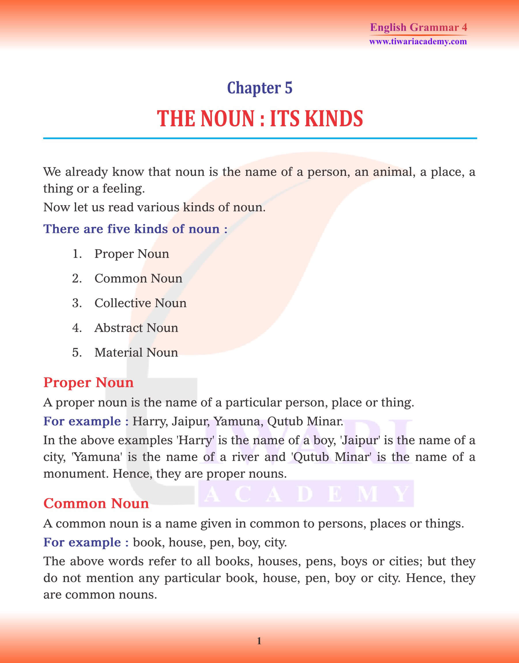 Class 4 English Grammar Chapter 5 the Noun