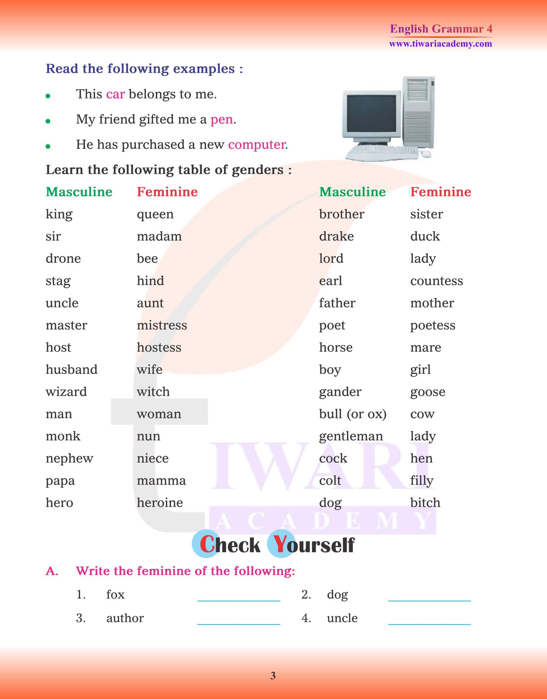 Class 4 English Grammar Noun Gender