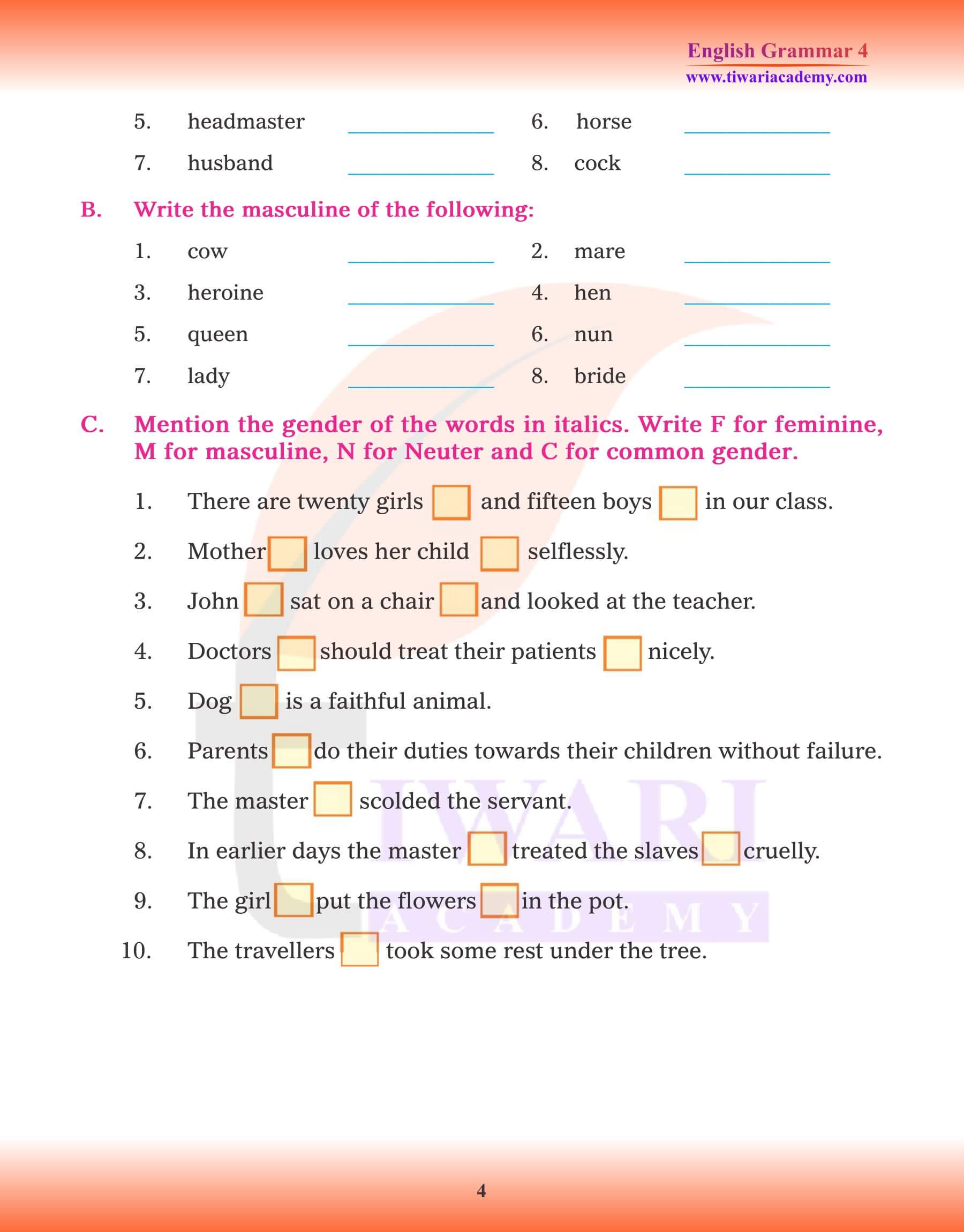 Class 4 English Grammar The Noun Gender