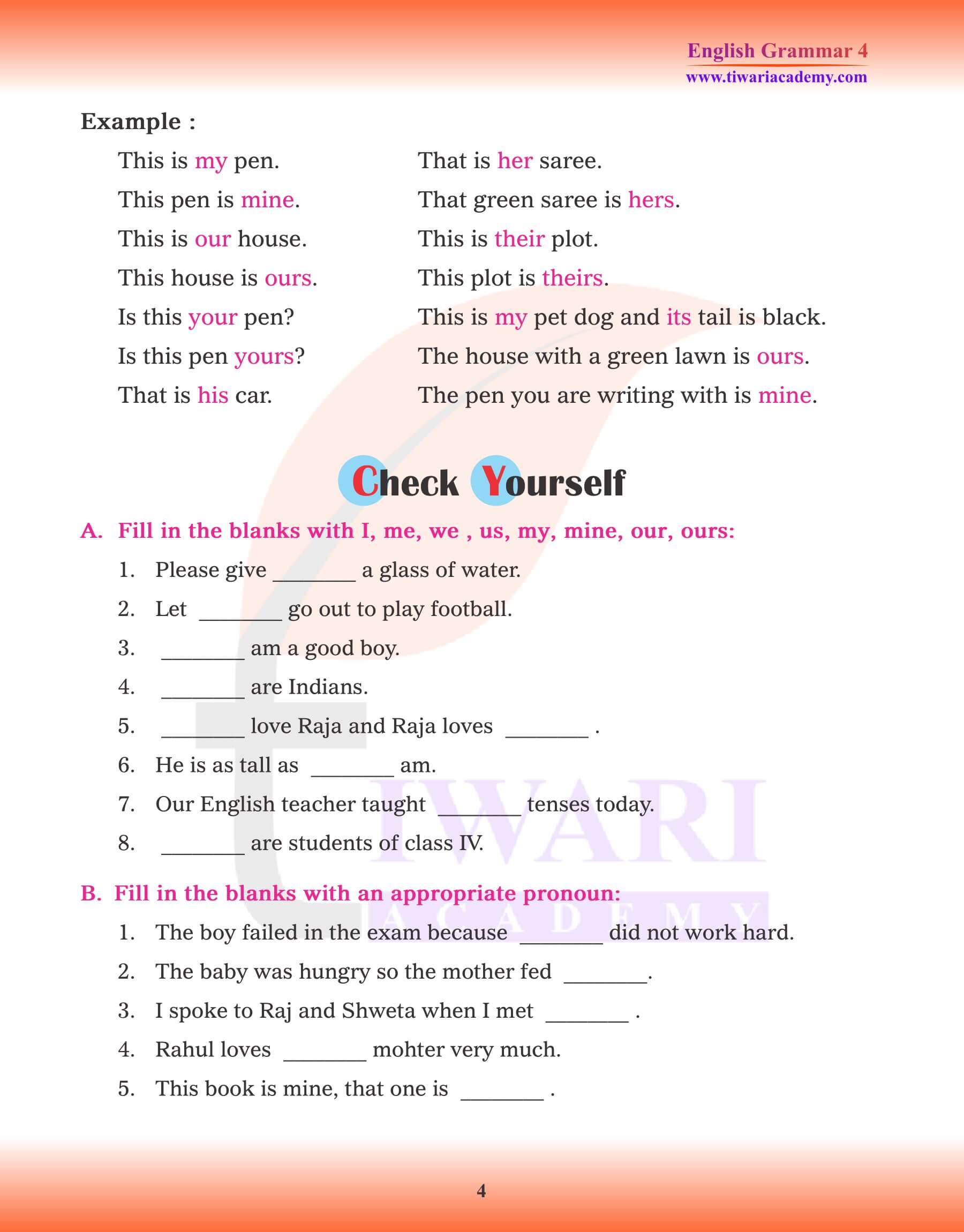 Class 4 English Grammar Personal Pronoun