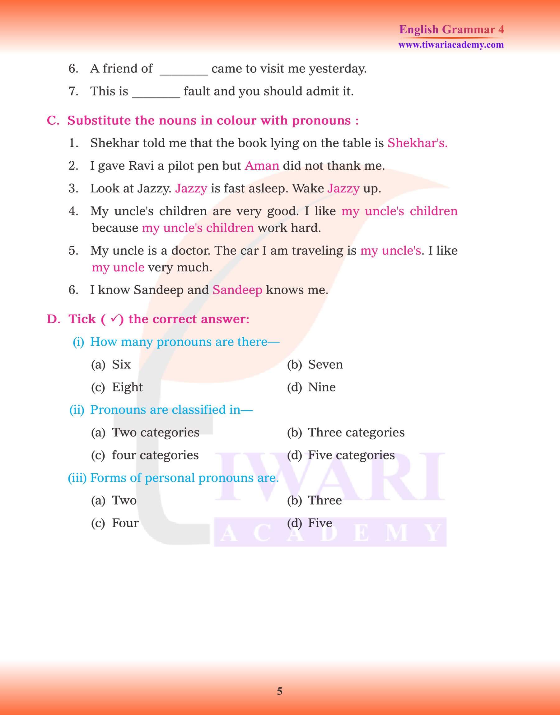 Class 4 English Grammar Pronoun