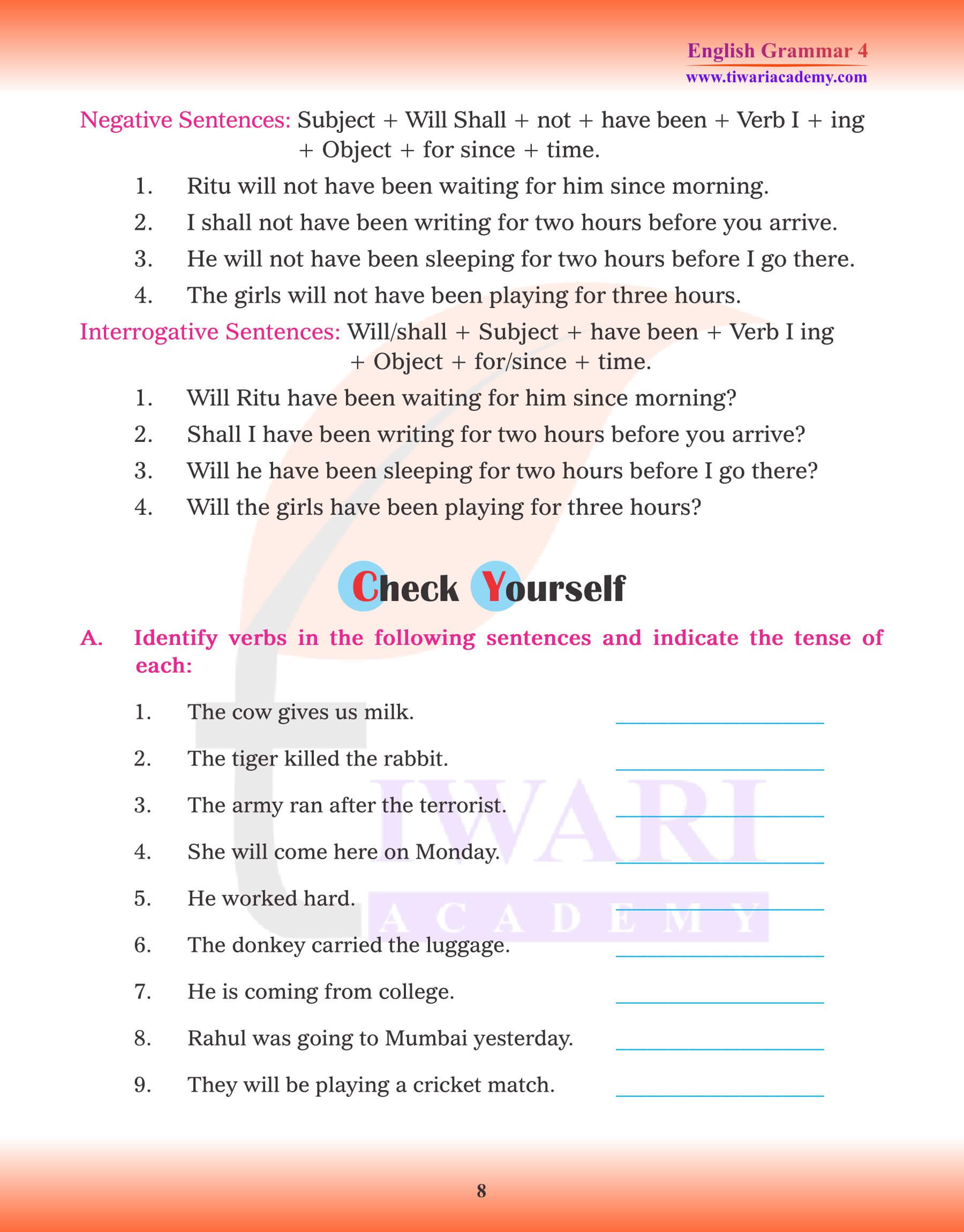 Class 4 English Grammar Tense Exercises