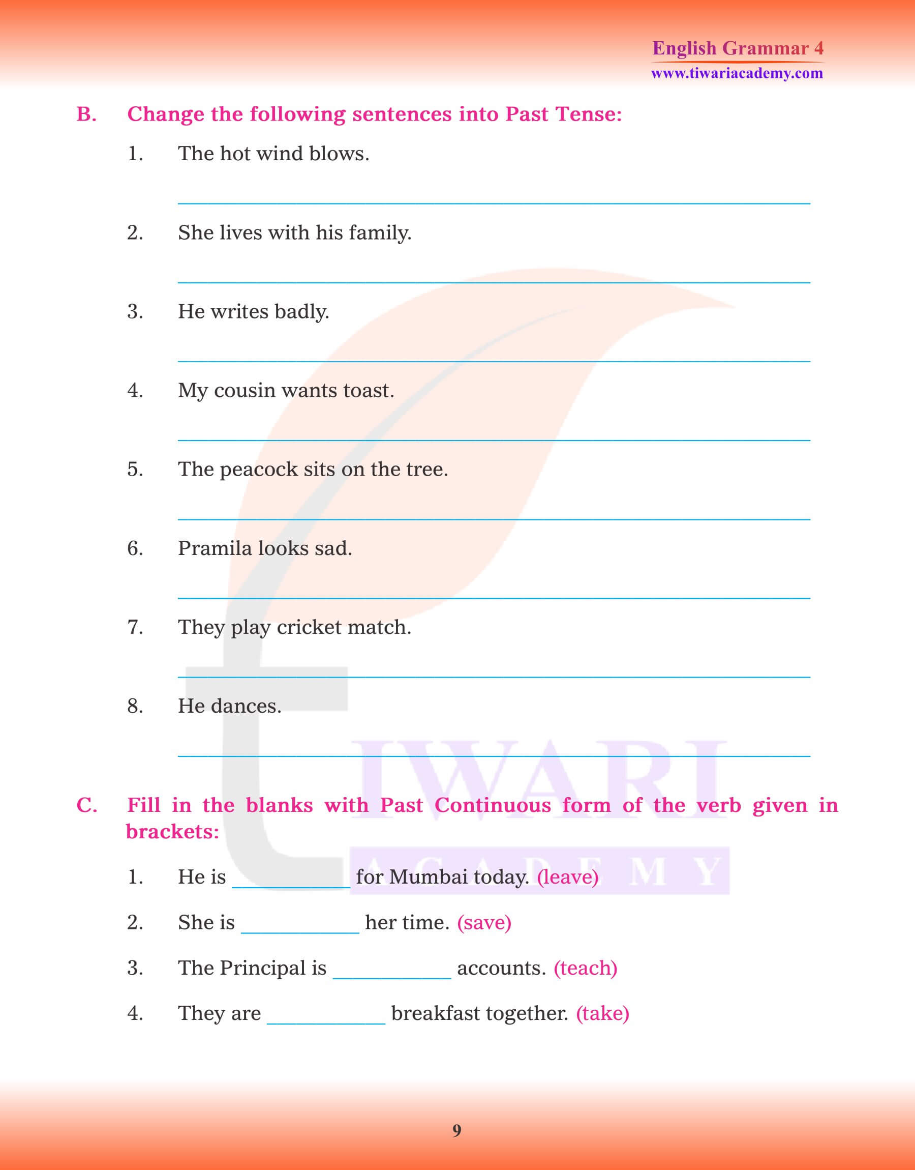 Class 4 English Grammar Tense exercises