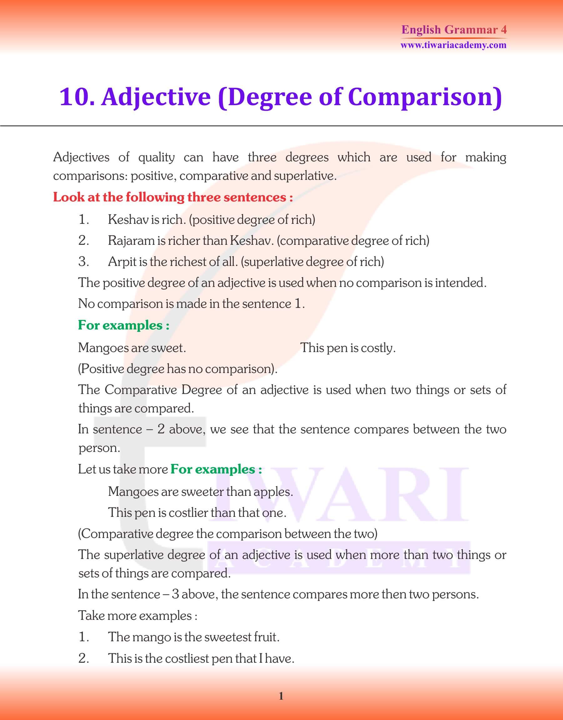 Class 4 English Grammar Adjective Revision Book