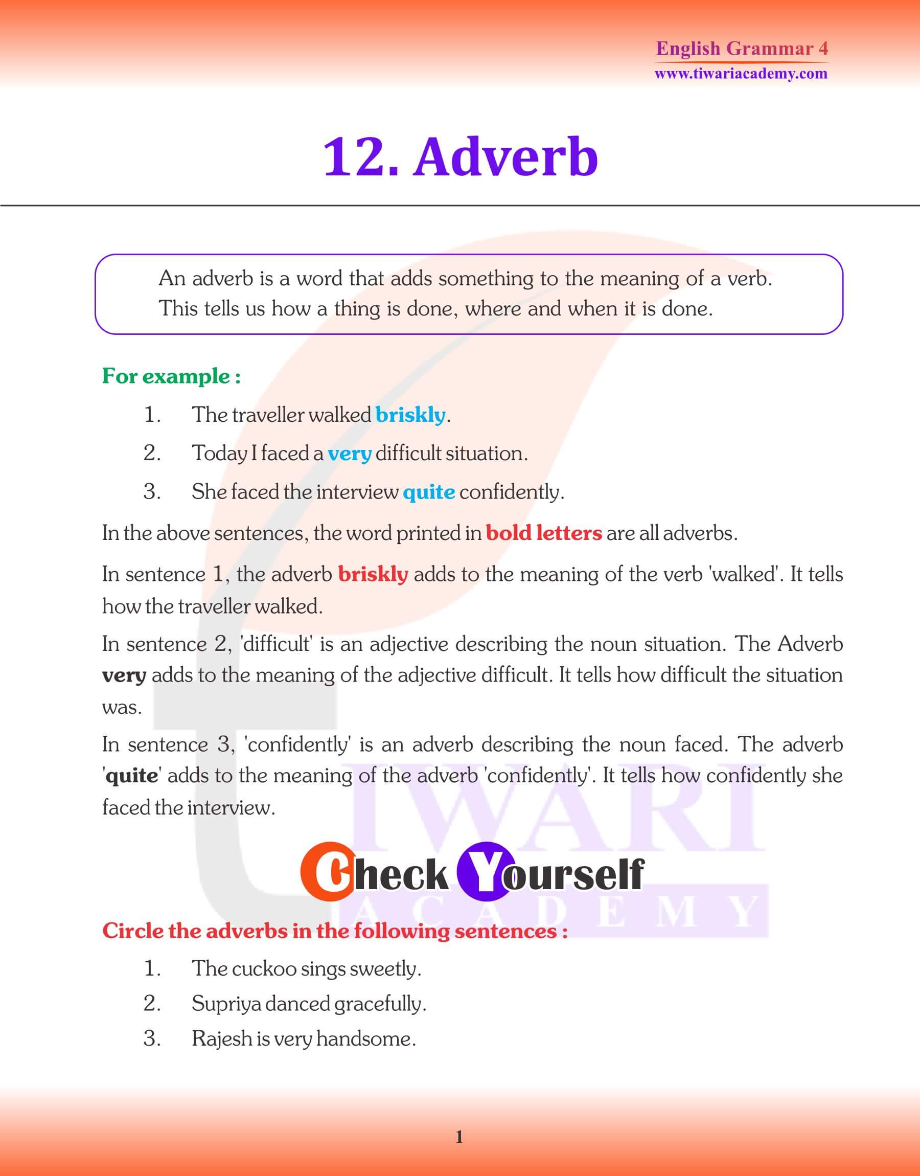 4th English Grammar Adverb Examples