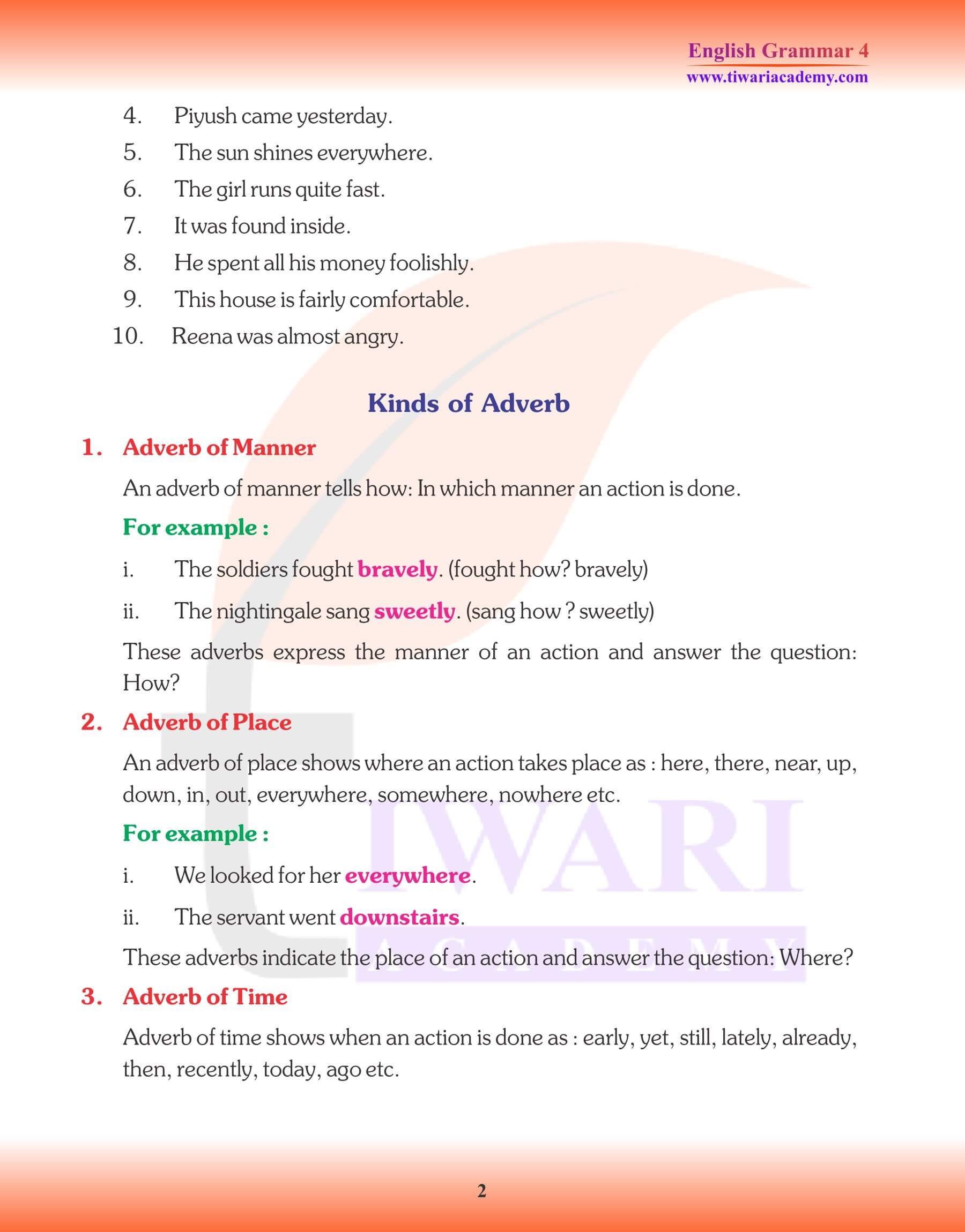 Class 4 English Grammar Adverb Exercises