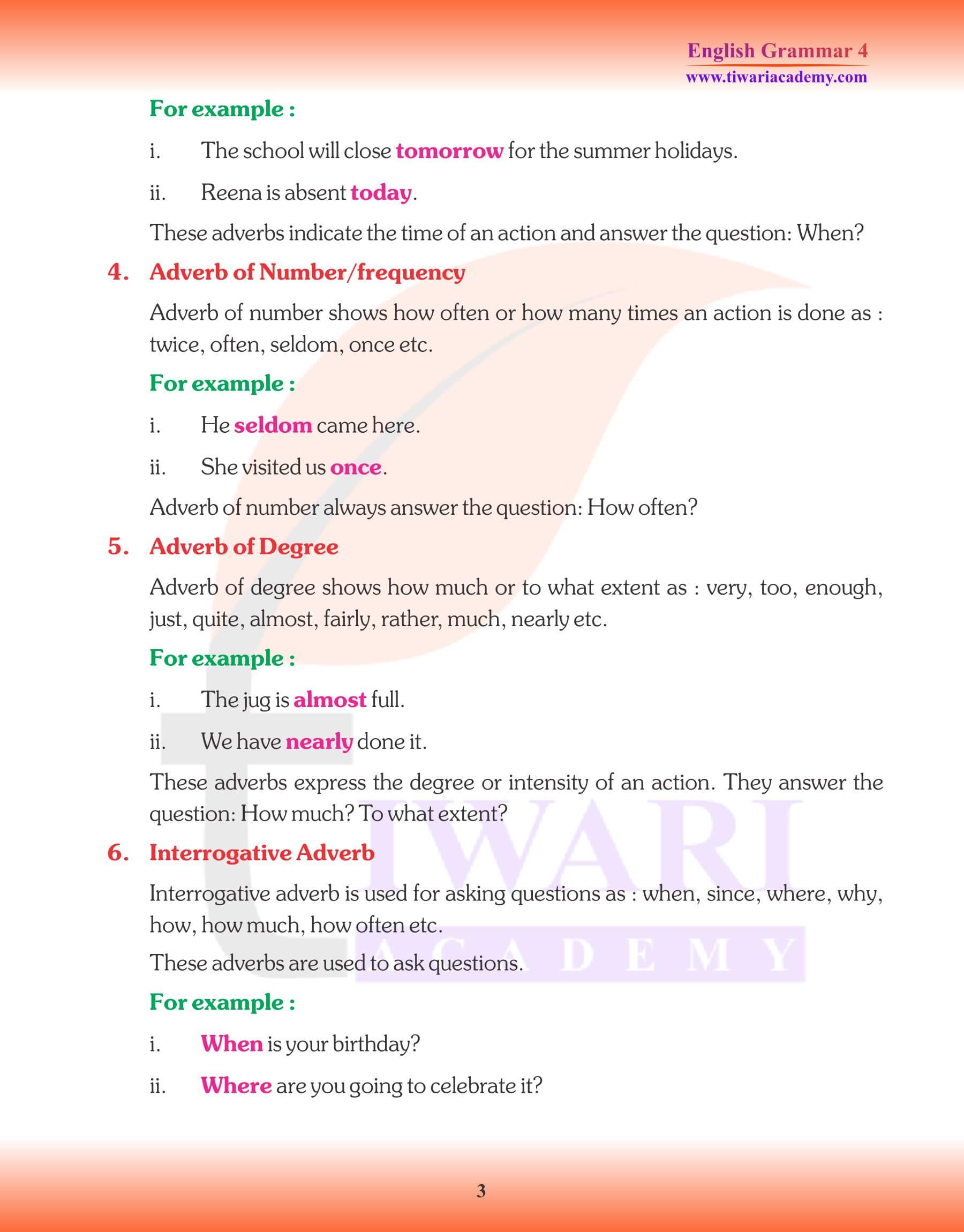 Class 4 English Grammar Adverb Revision Book