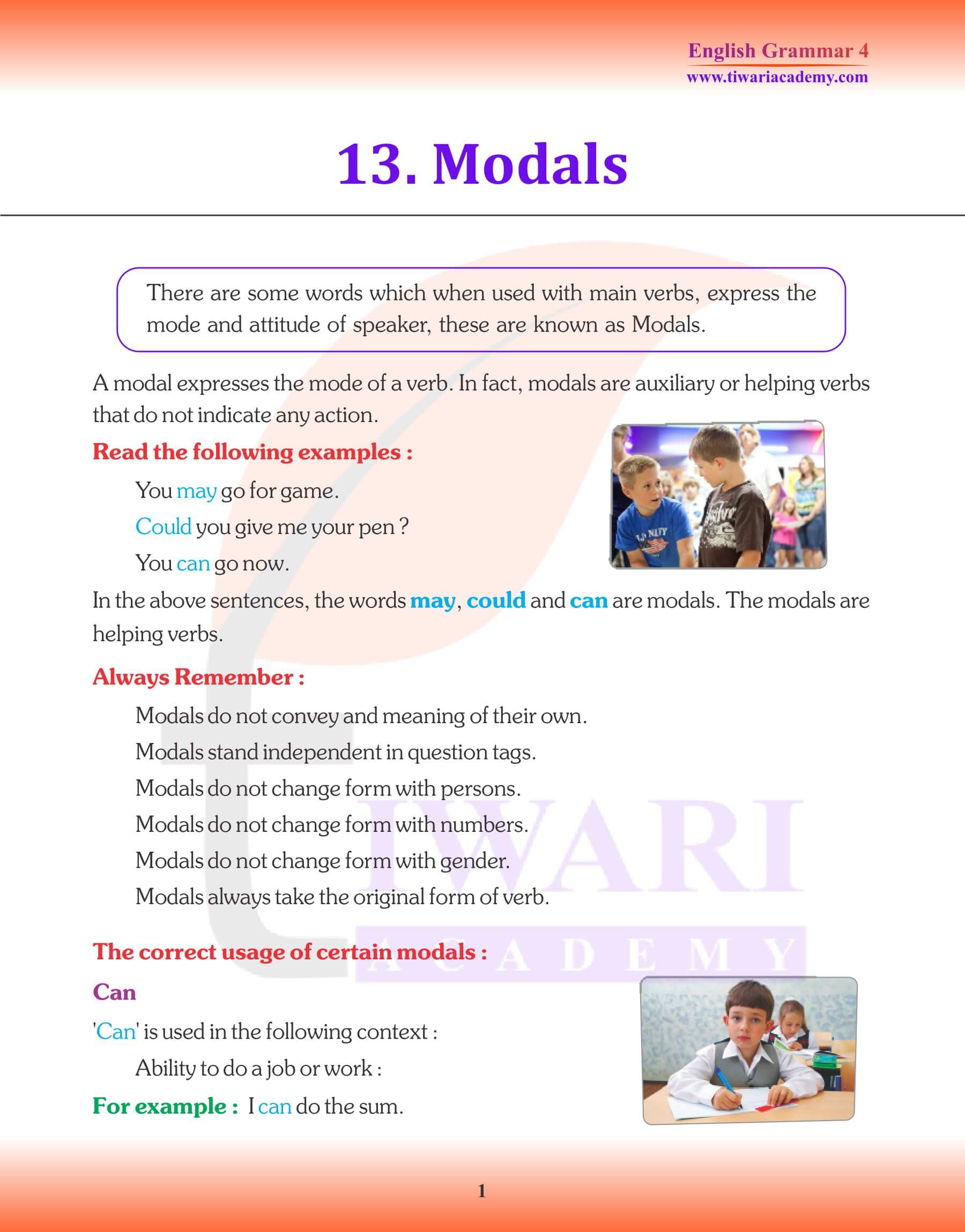 Class 4 English Grammar Modals Revision Book