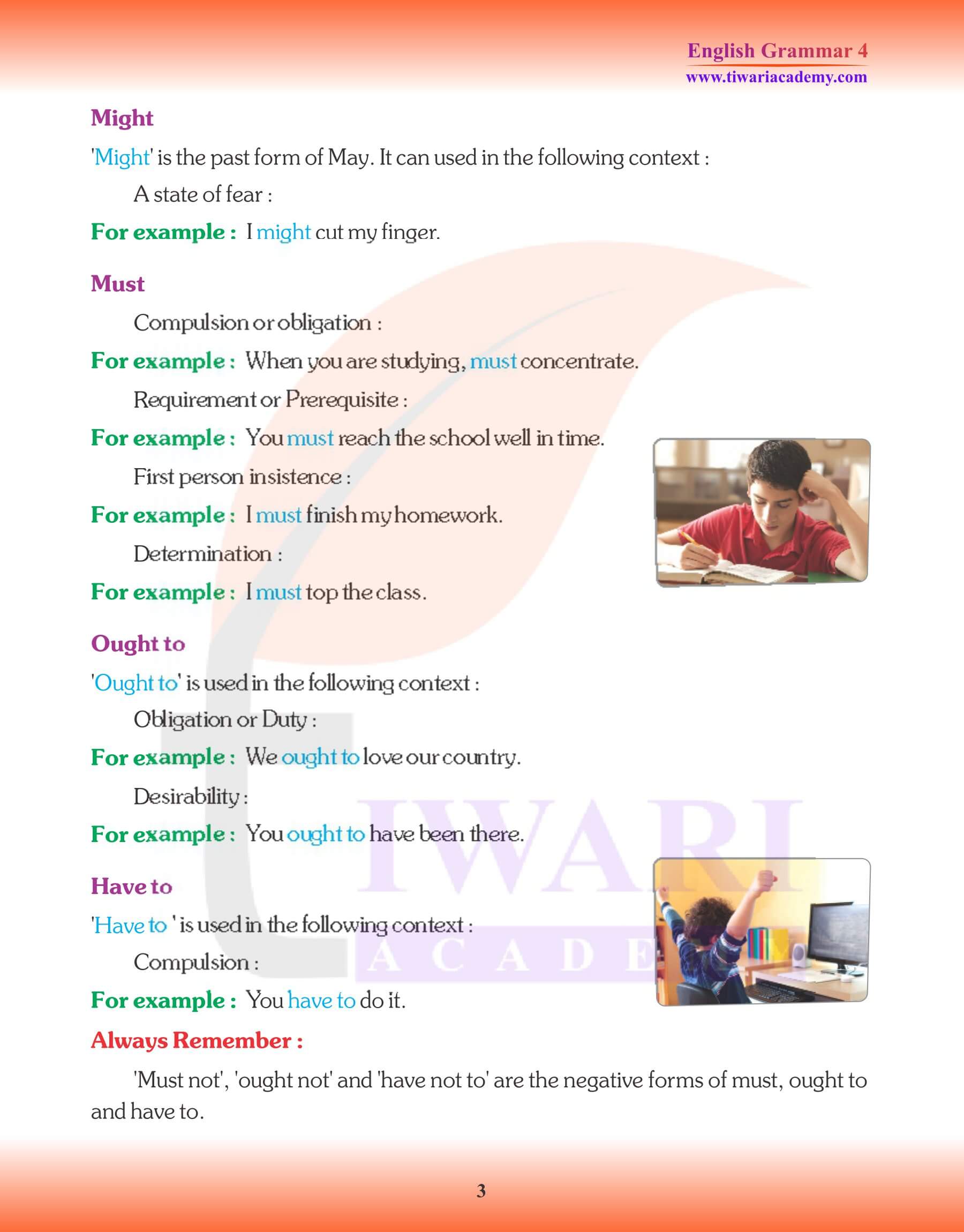 Class 4 English Grammar Modals Exercises