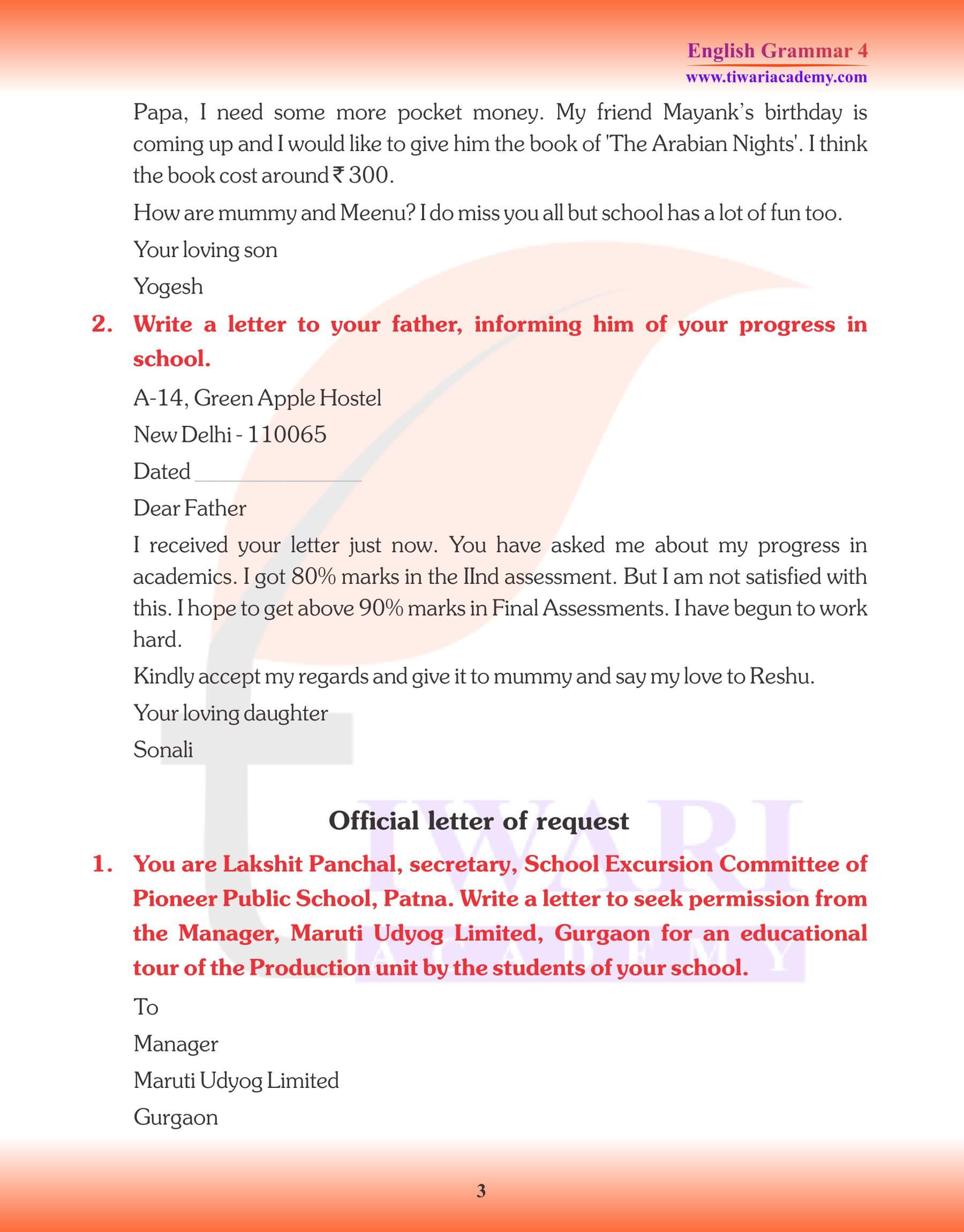 Class 4 Grammar Application Writing