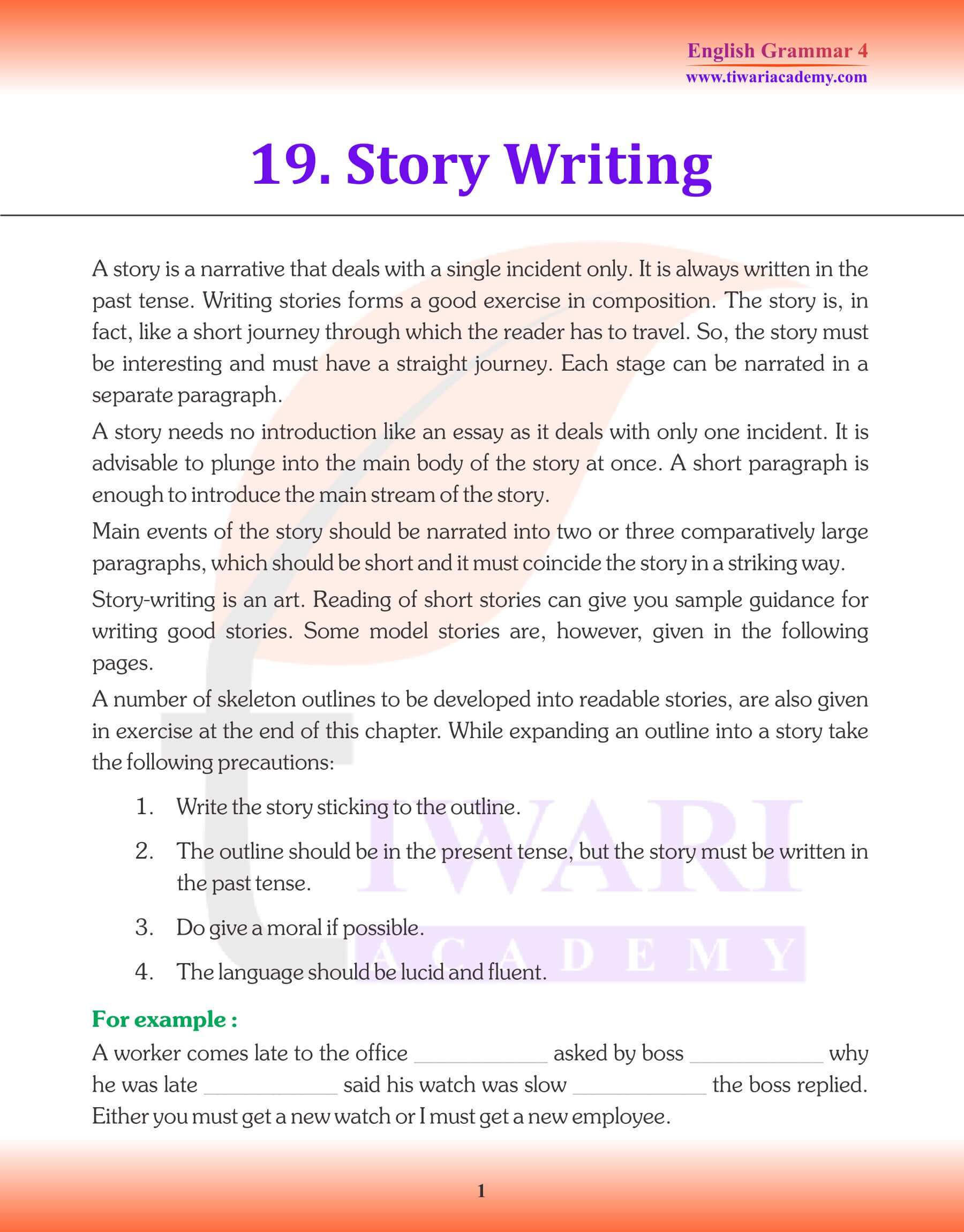 Class 4 English Grammar Story Writing Revision Book