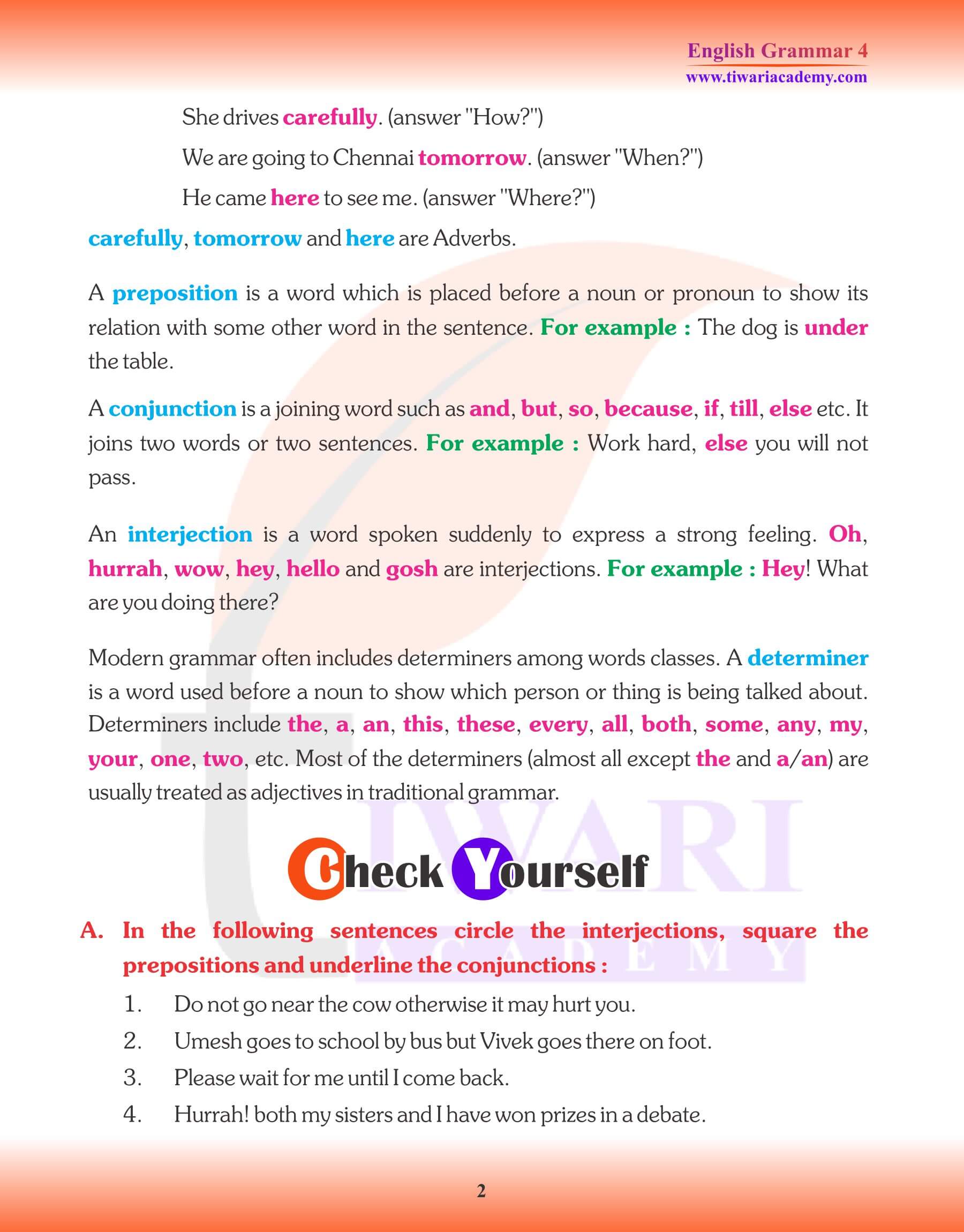 Class 4 English Grammar Chapter 4 Part of Speech Exercises