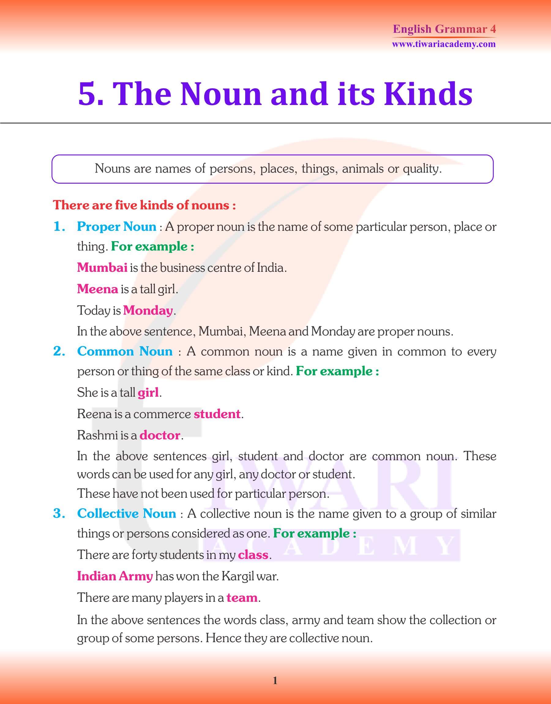 Class 4 English Grammar Noun