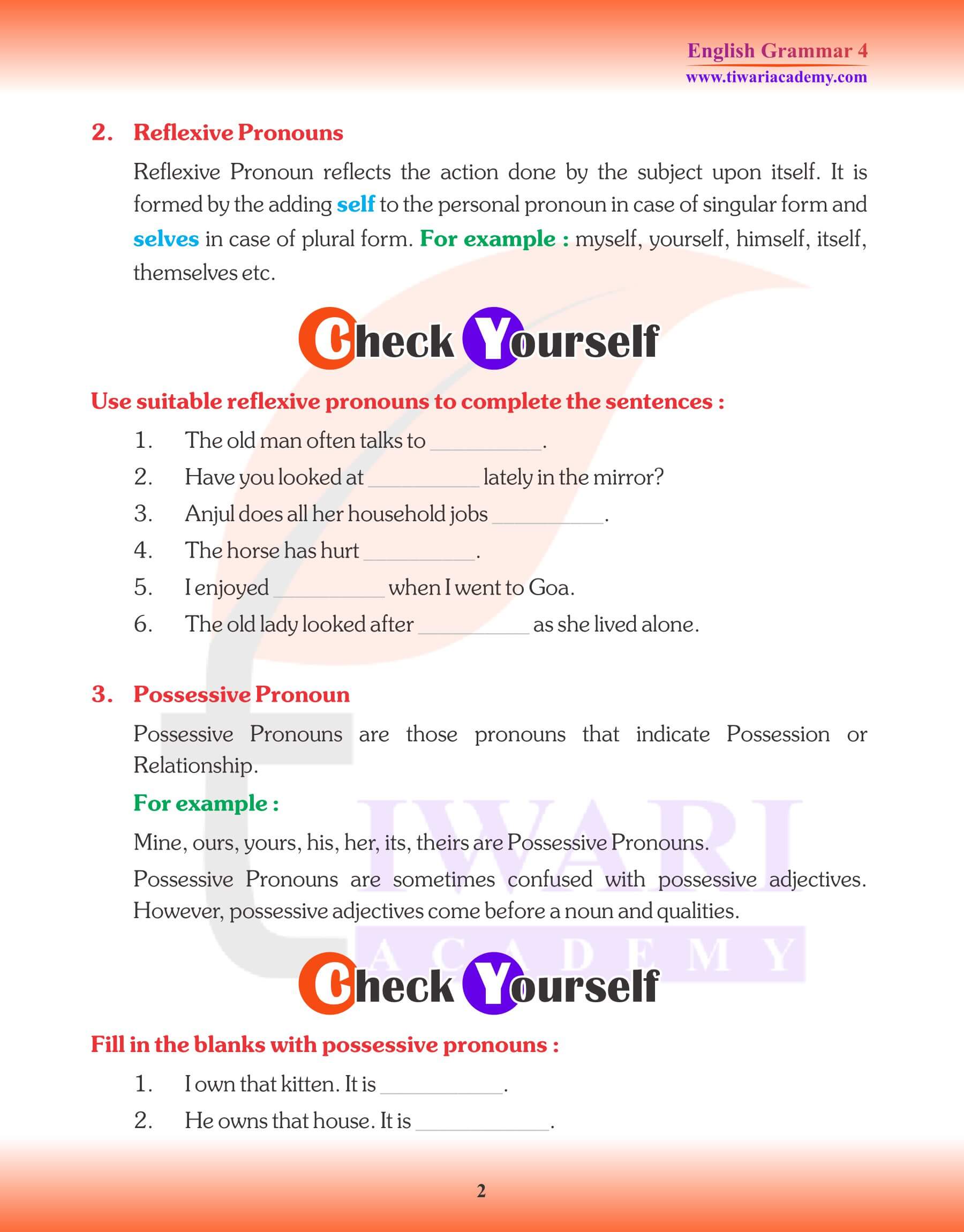 Class 4 English Grammar Personal Pronoun Assignments