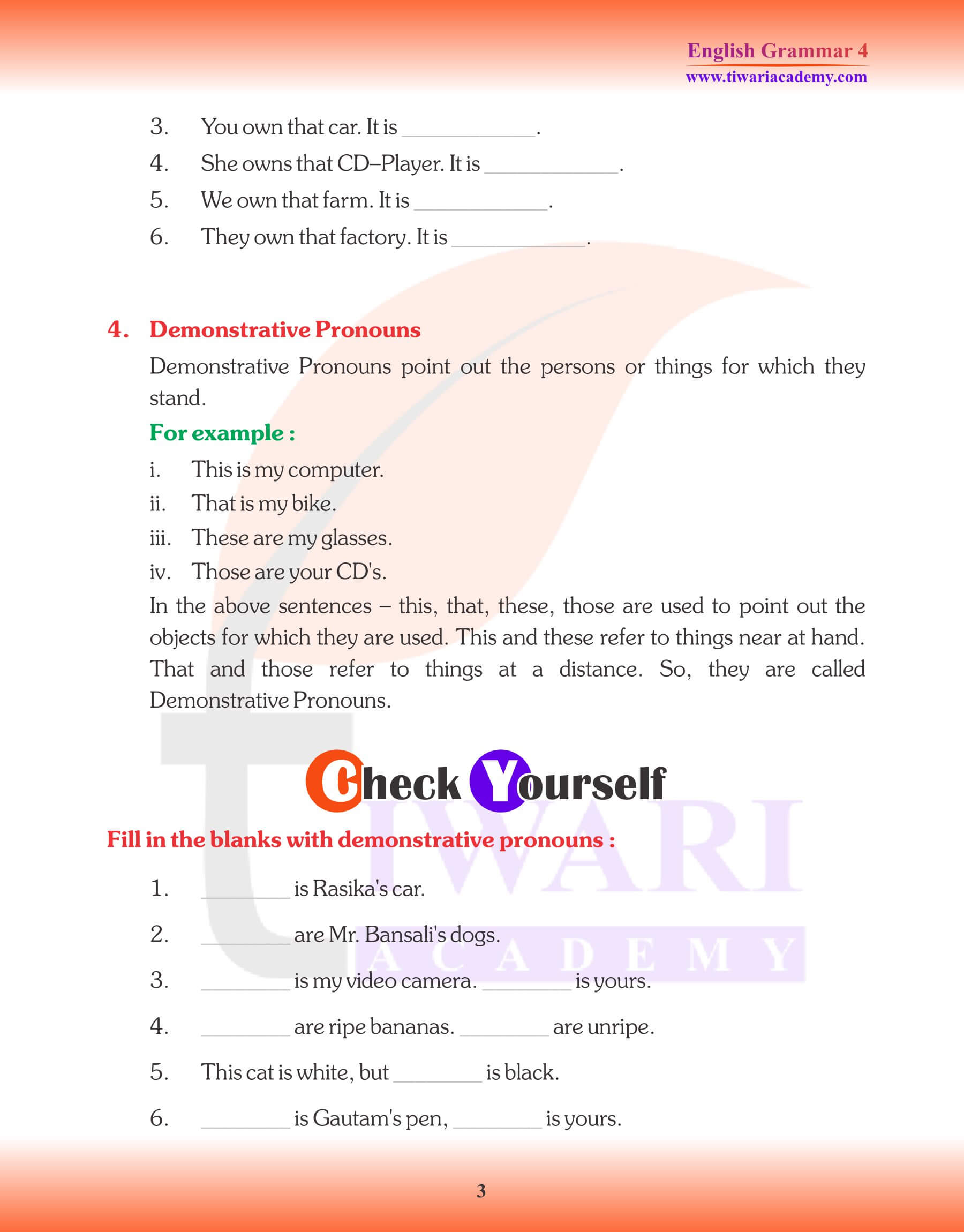 Class 4 English Grammar Personal Pronoun notes