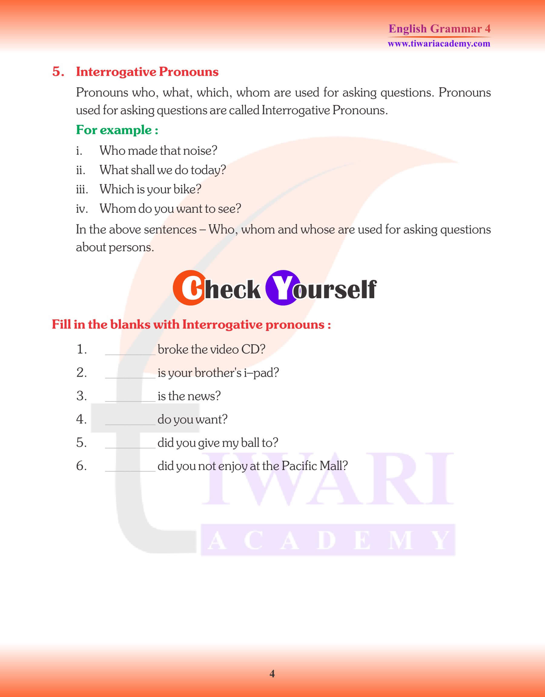 Class 4 English Grammar Personal Pronoun worksheets