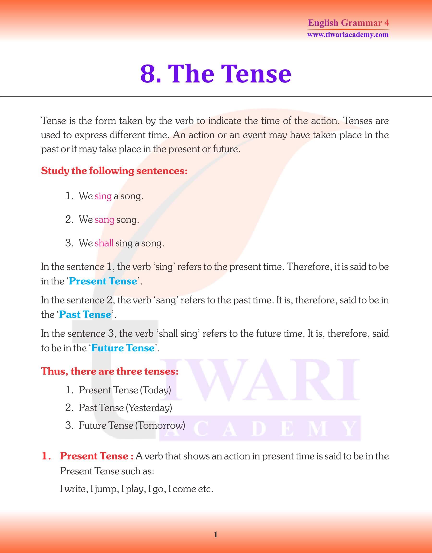 Class 4 English Grammar Tense Revision Book