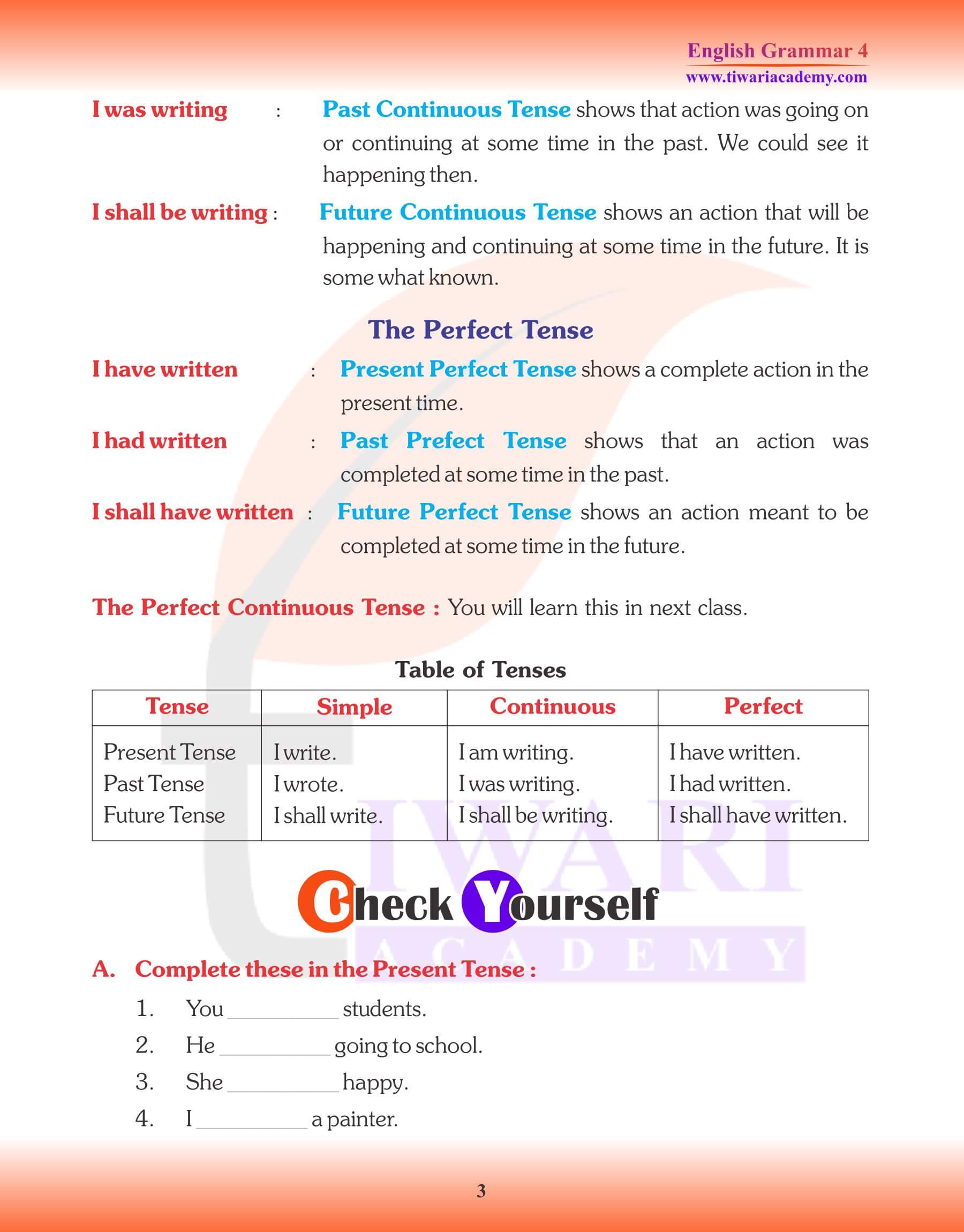 Class 4 English Grammar Tense Questions
