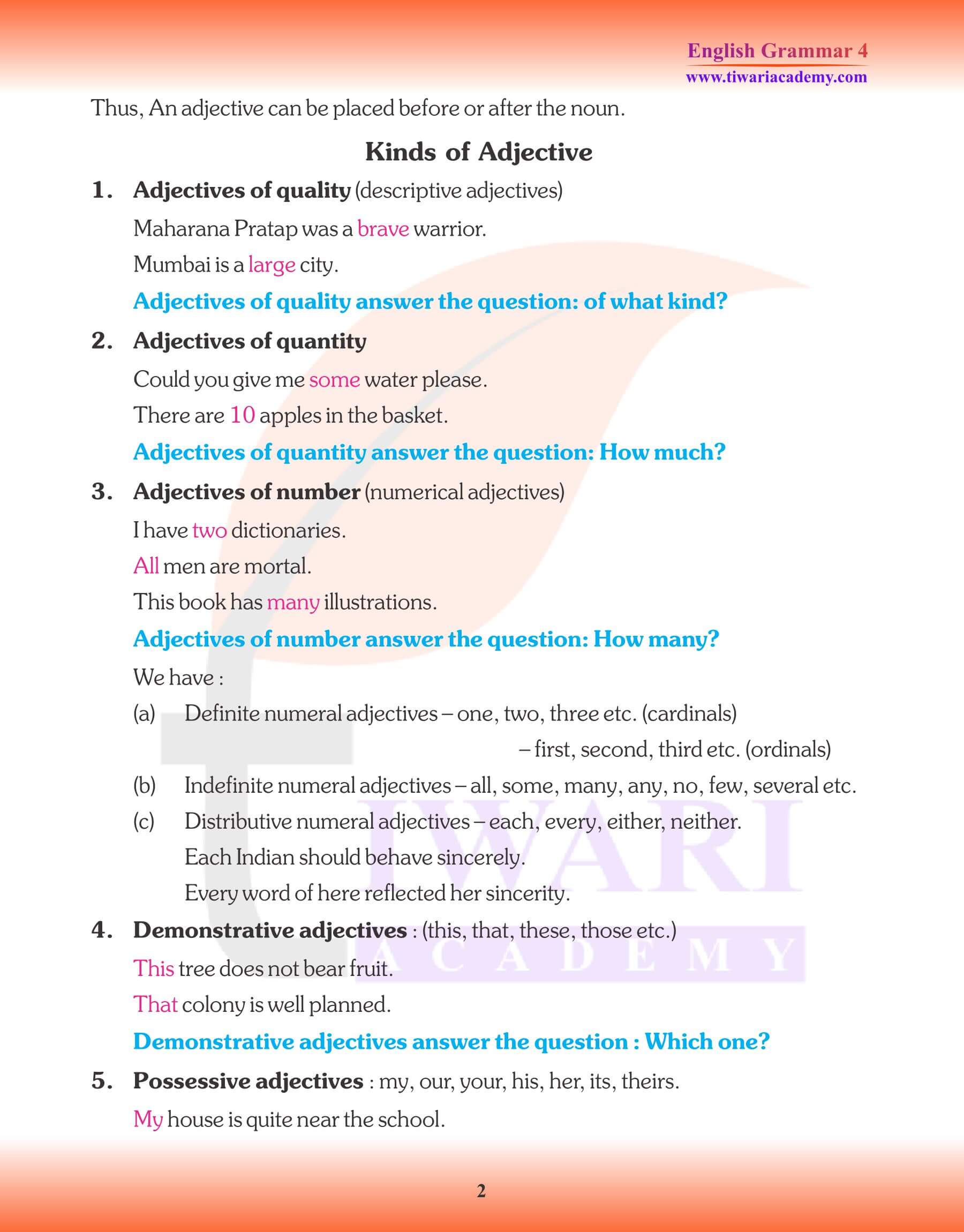 Class 4 Grammar Adjective and their Kinds