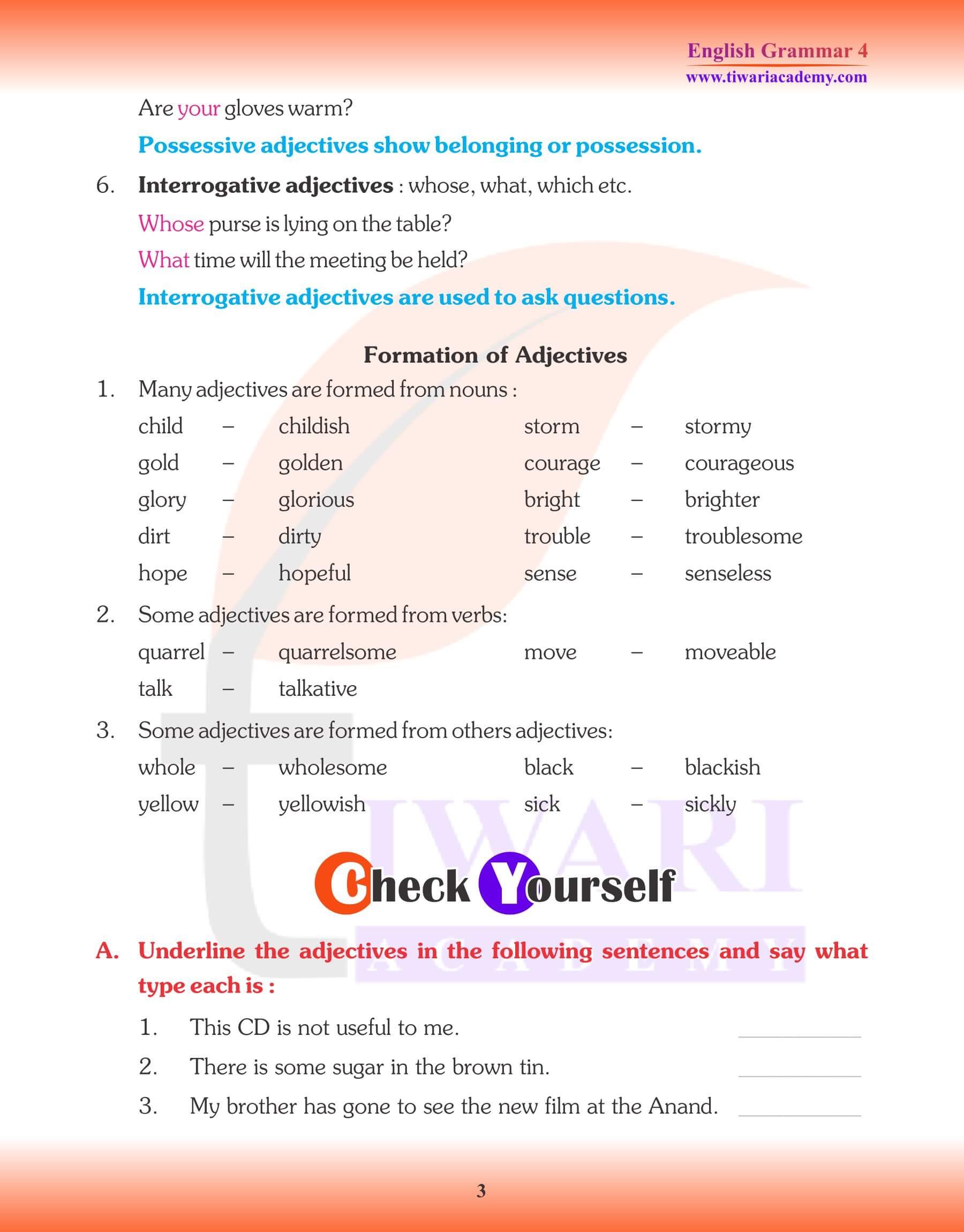 Class 4 Grammar Adjective Revision Book