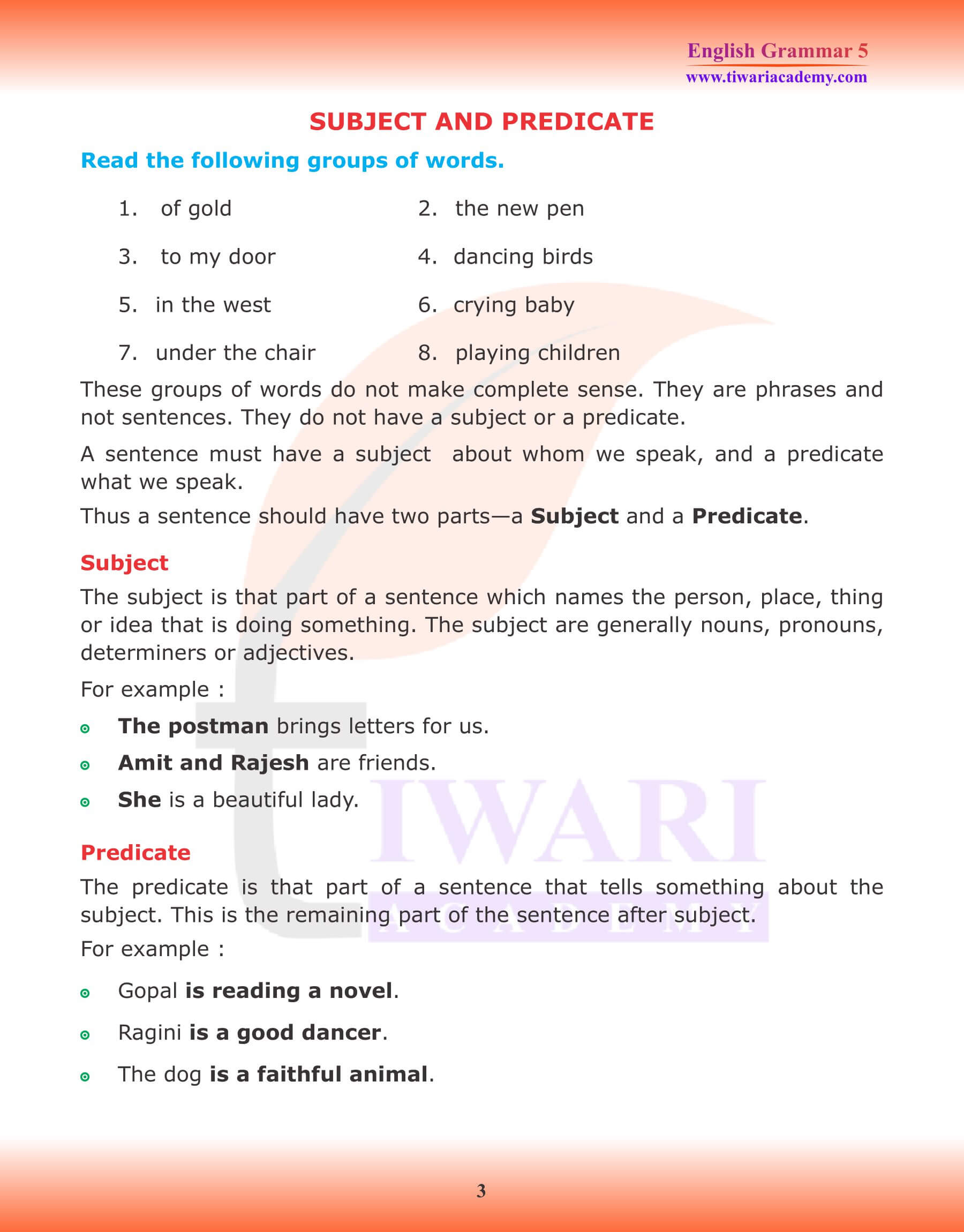 Class 5 English Grammar Chapter 1 The Sentence Assignments