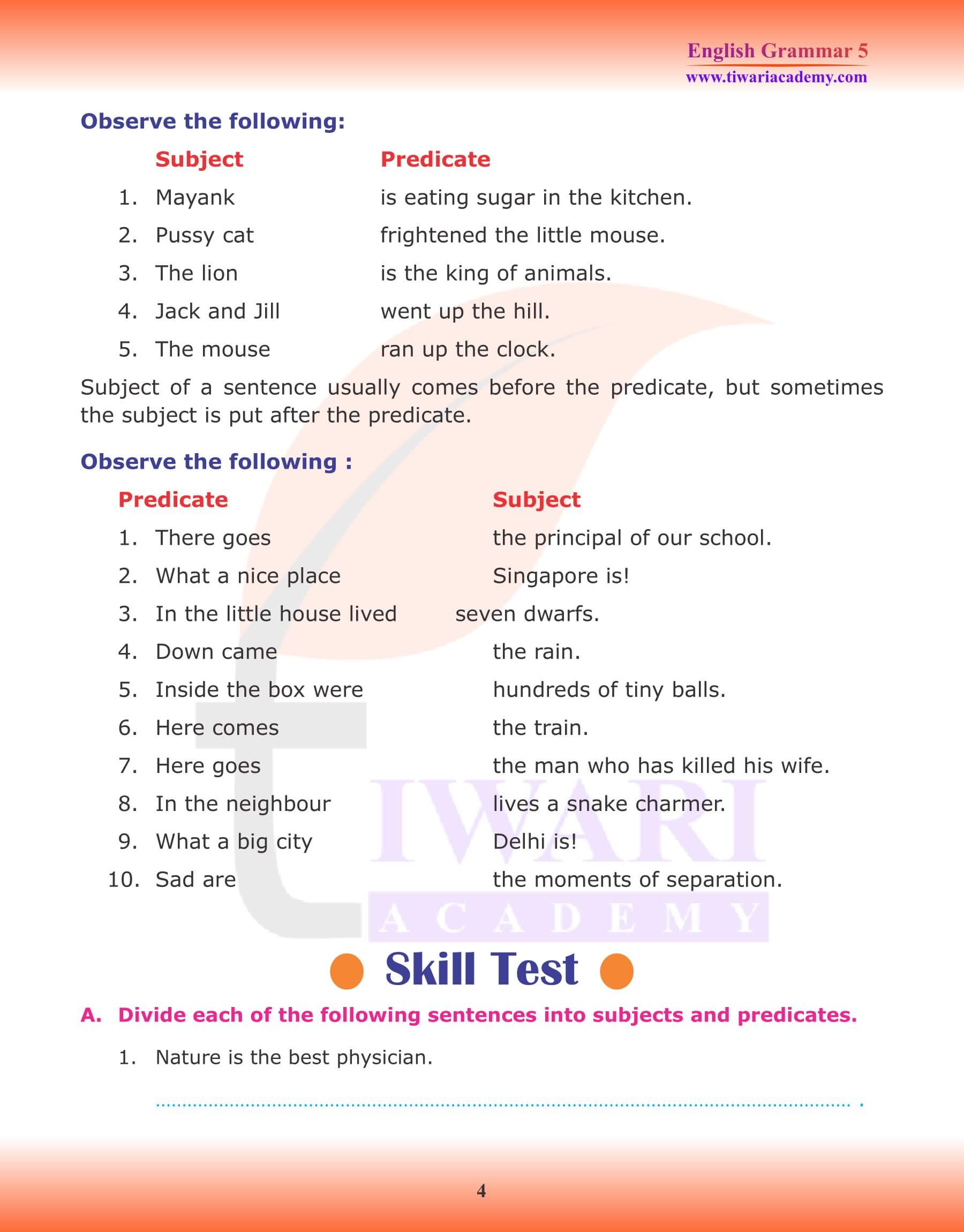 Class 5 English Grammar Chapter 1 The Sentence Examples