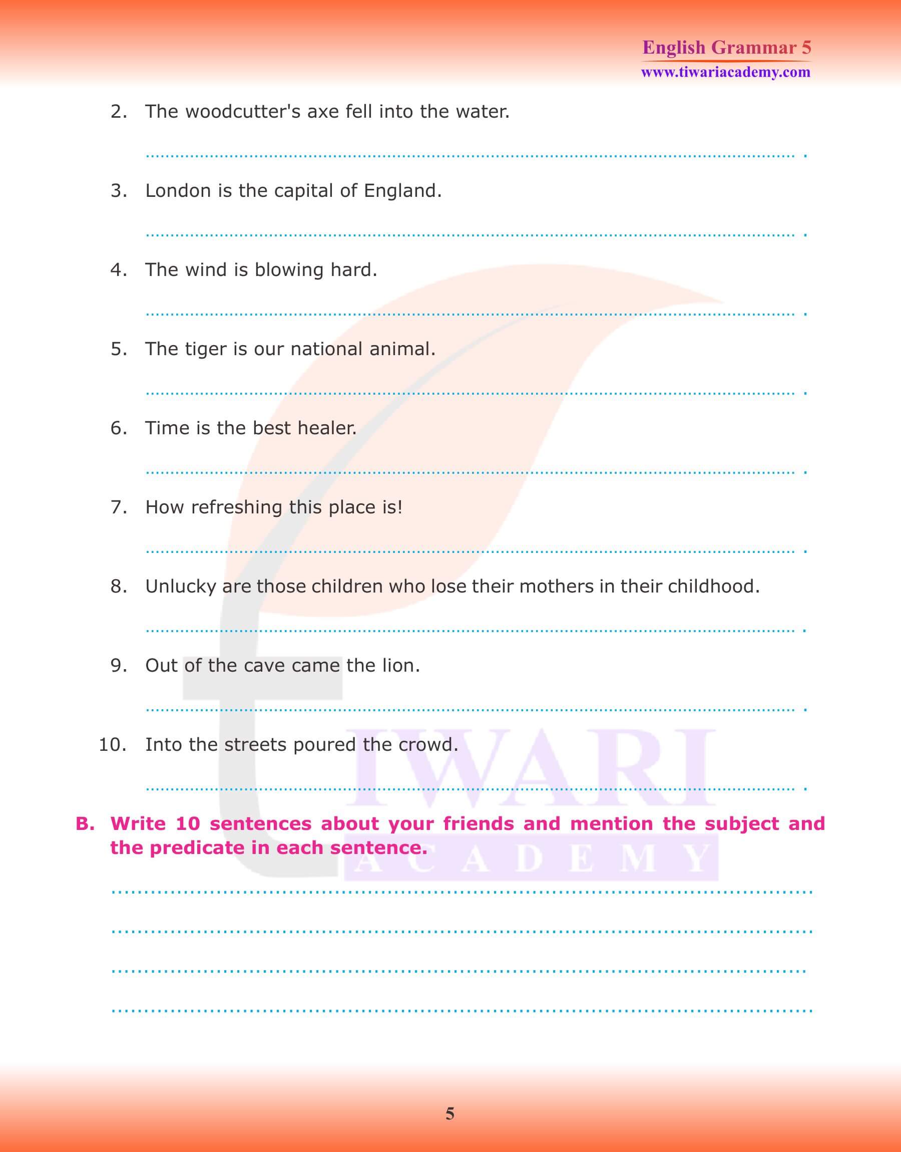 Class 5 English Grammar Chapter 1 The Sentence Revision