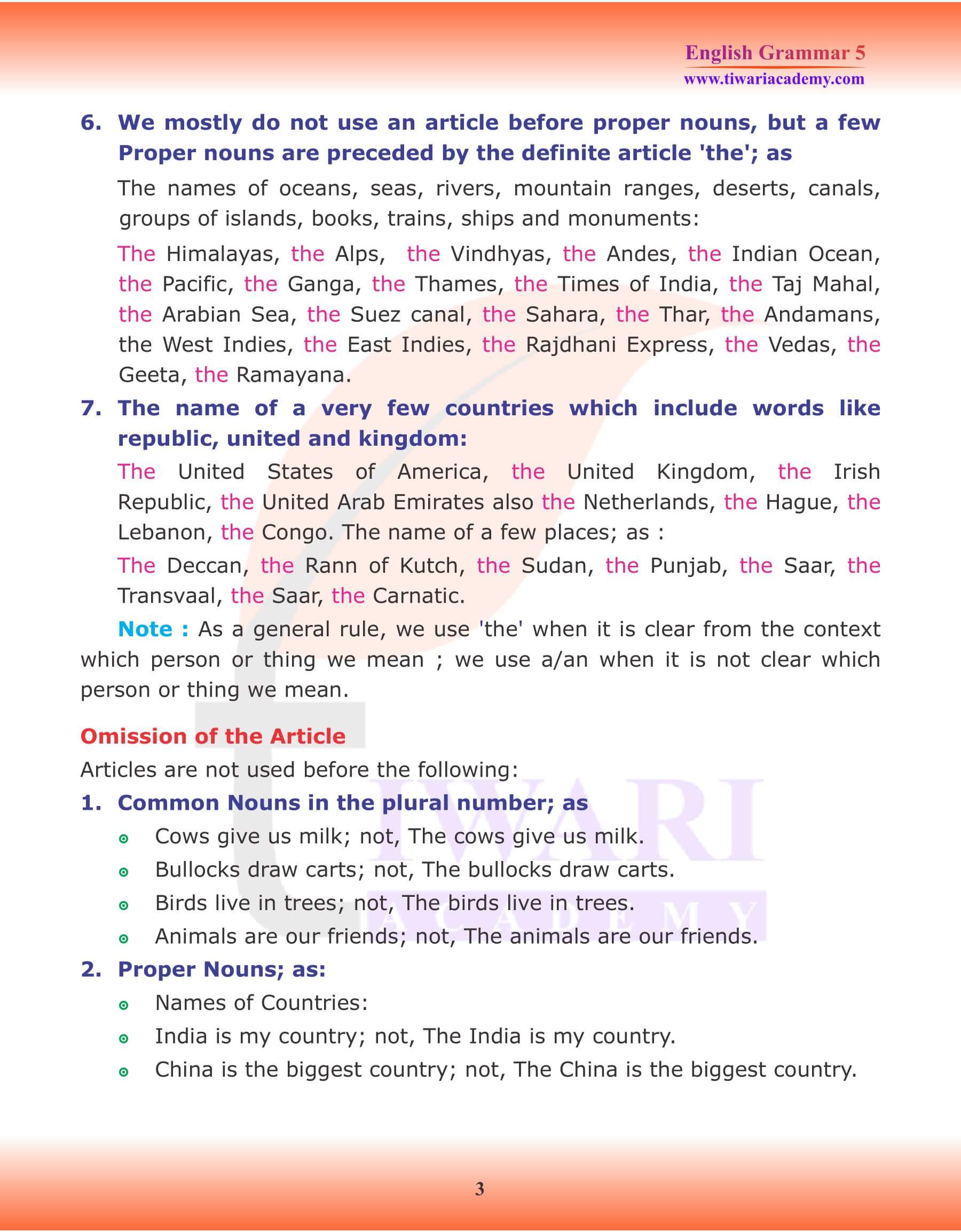 Class 5 English Grammar Kinds of Articles