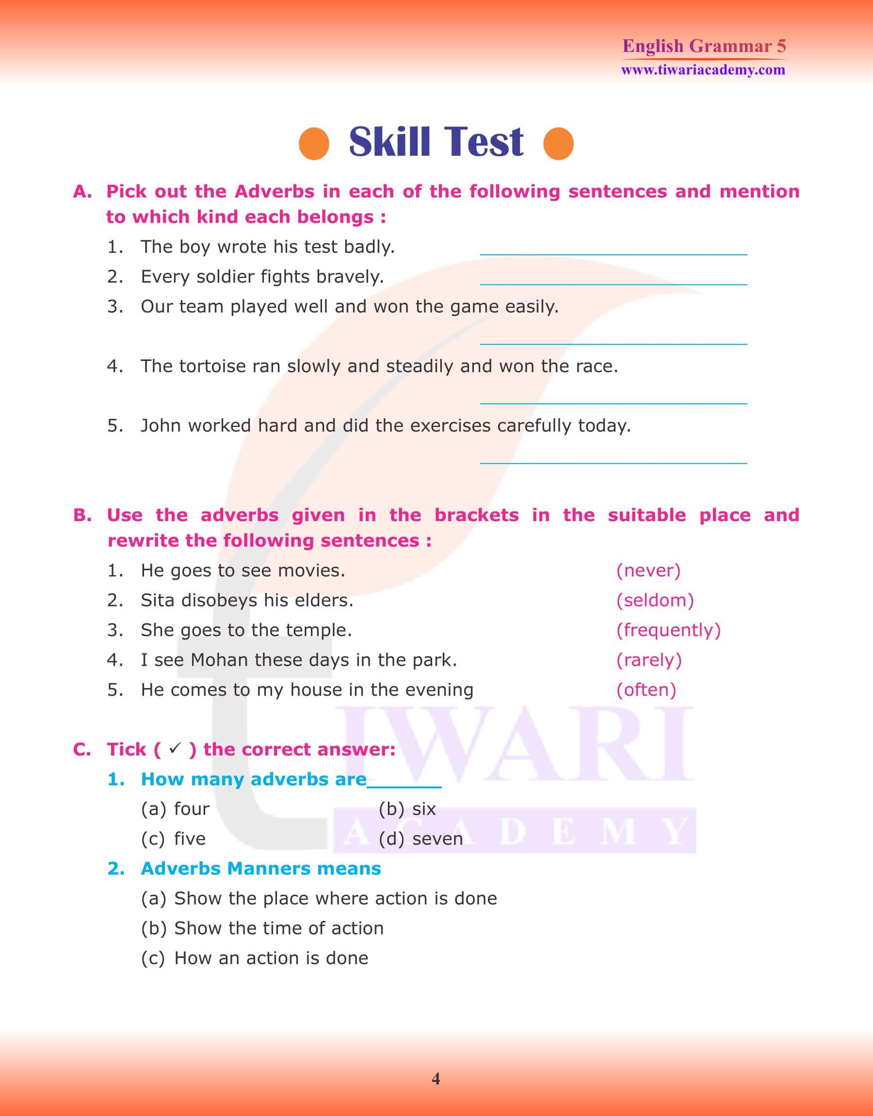 Class 5 English Grammar Adverbs
