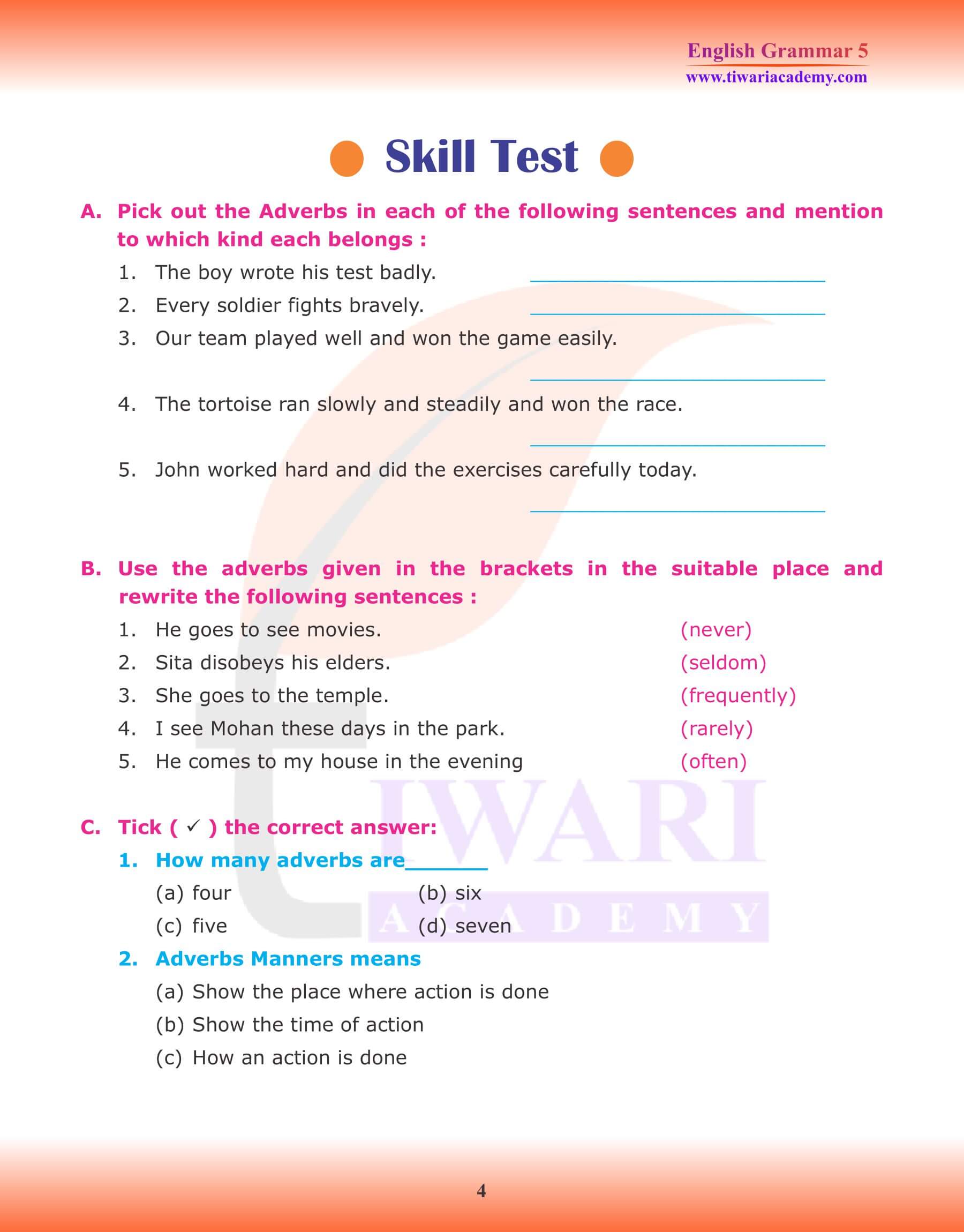 Class 5 English Grammar Adverbs