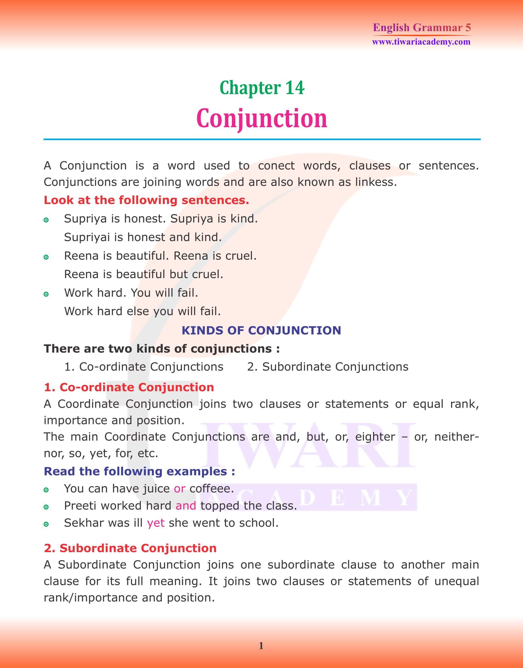 Class 5 Grammar Chapter 14 Conjunctions