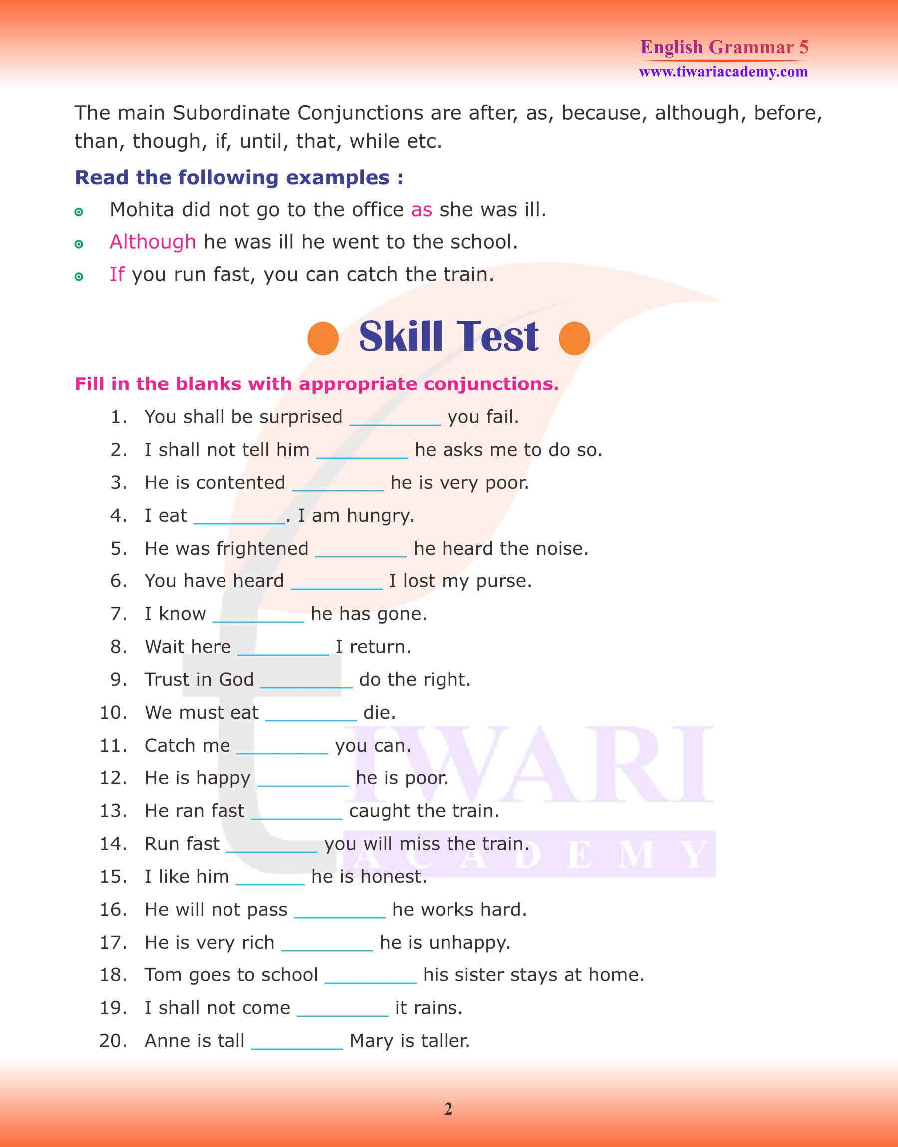 Class 5 English Grammar Conjunctions