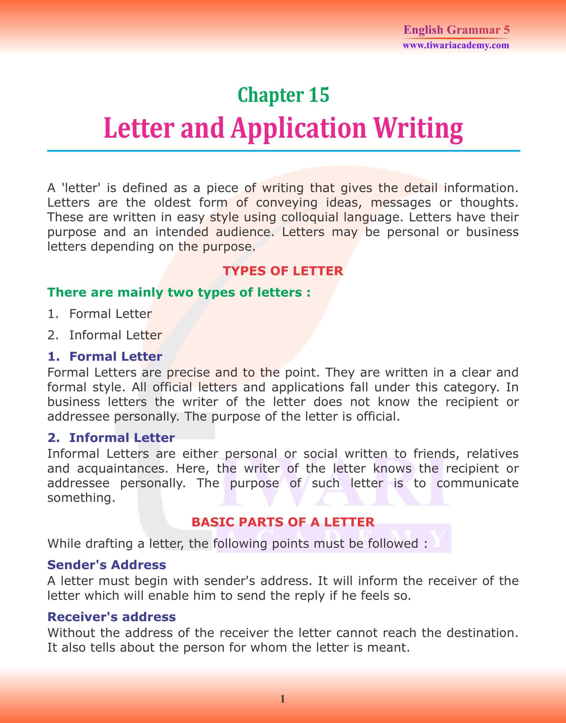 Class 5 English Grammar Chapter 15 Letter writing