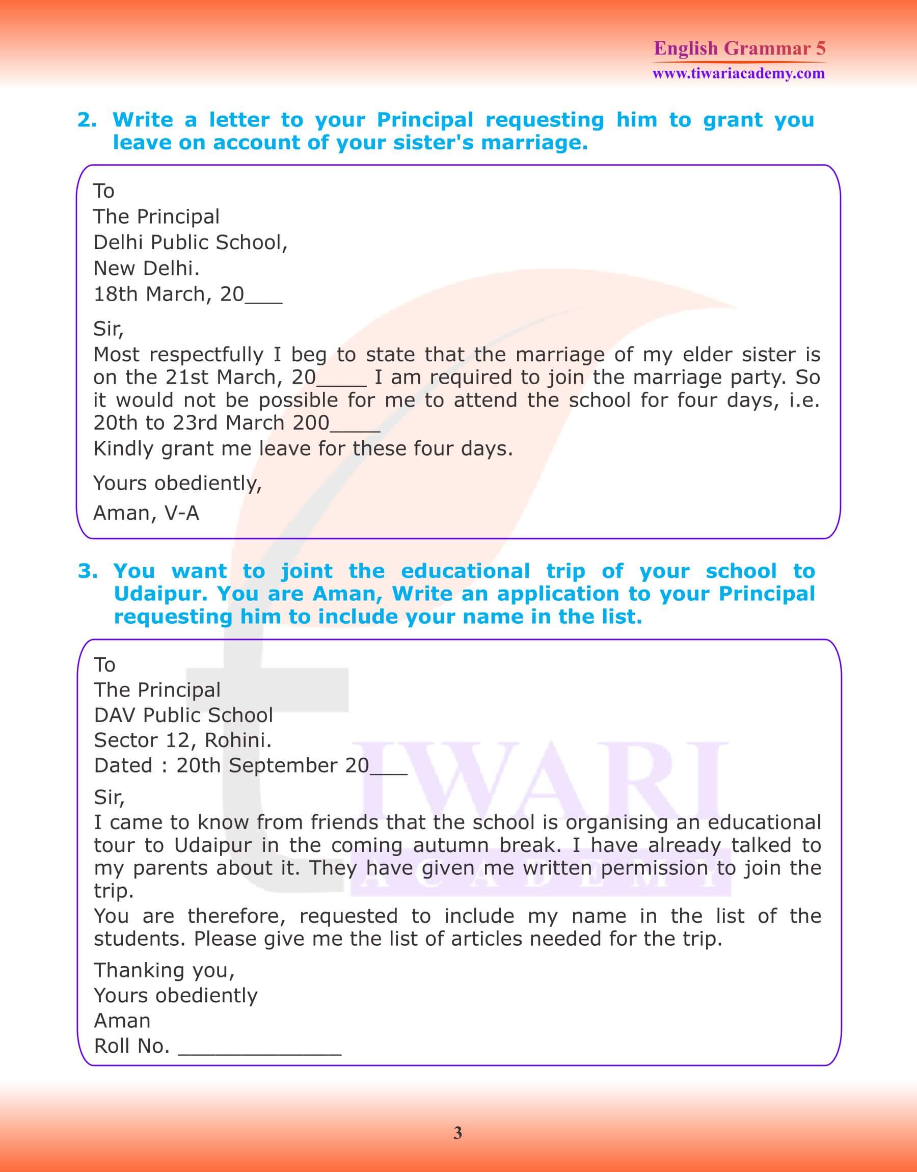 Class 5 English Grammar Letter and Application writing