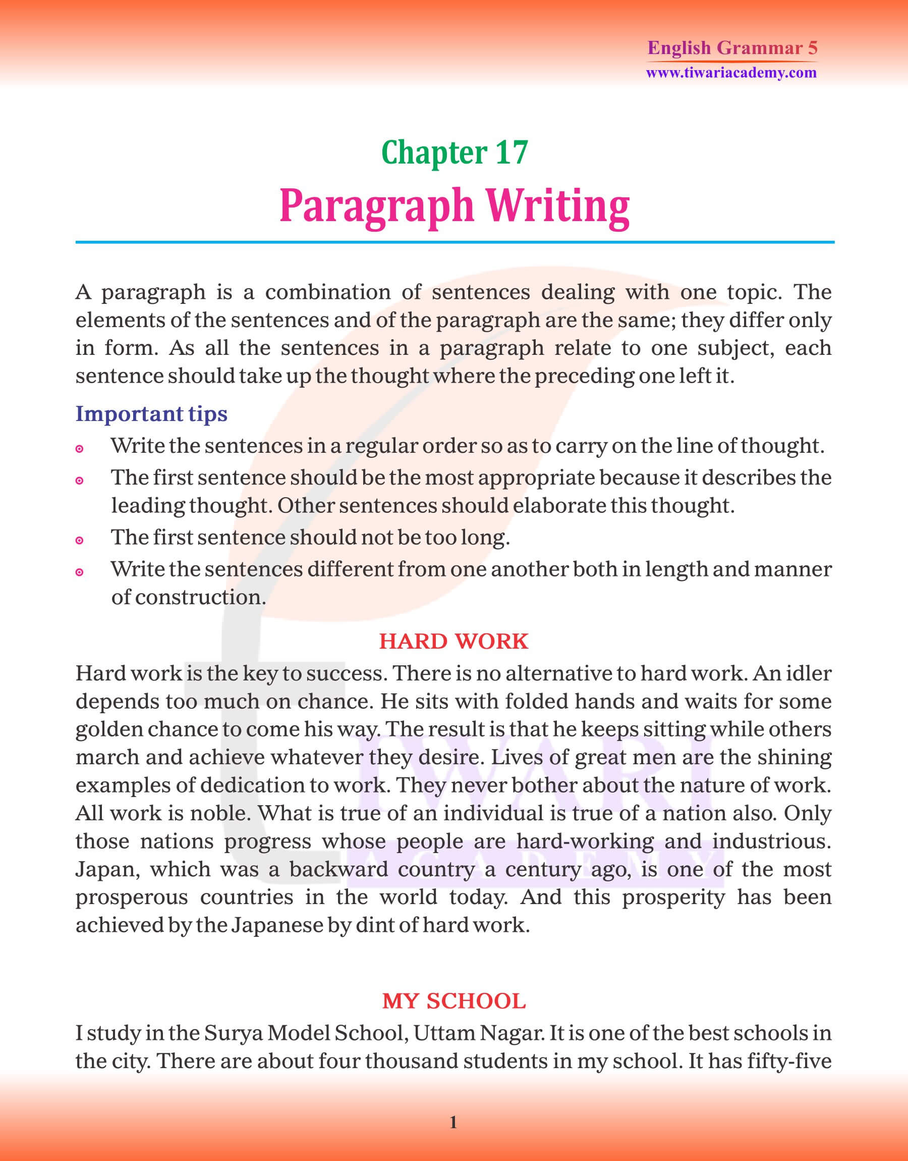 Class 5 Grammar Chapter 17 Paragraph Writing