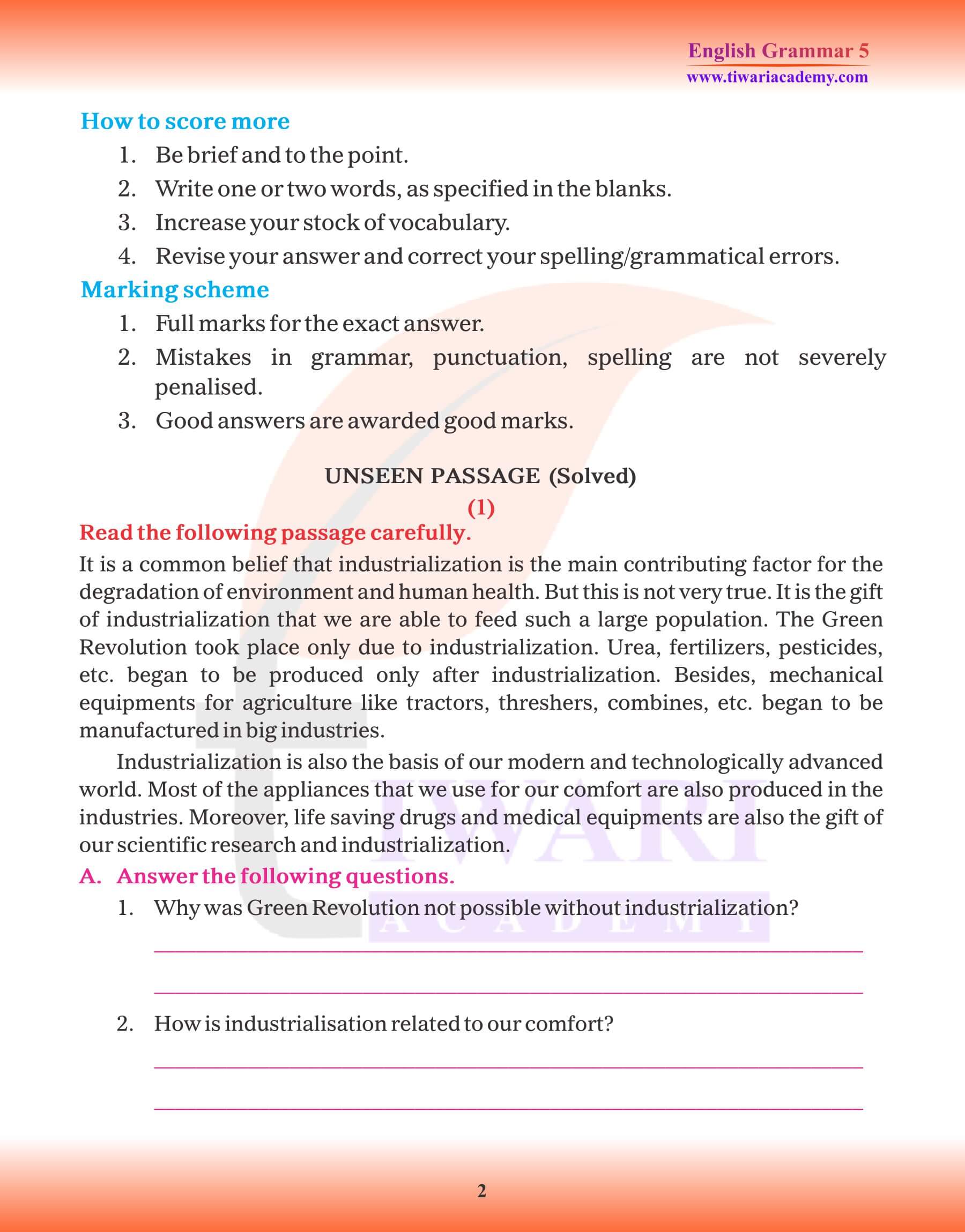 Class 5 English Grammar Chapter 19 Comprehension Types