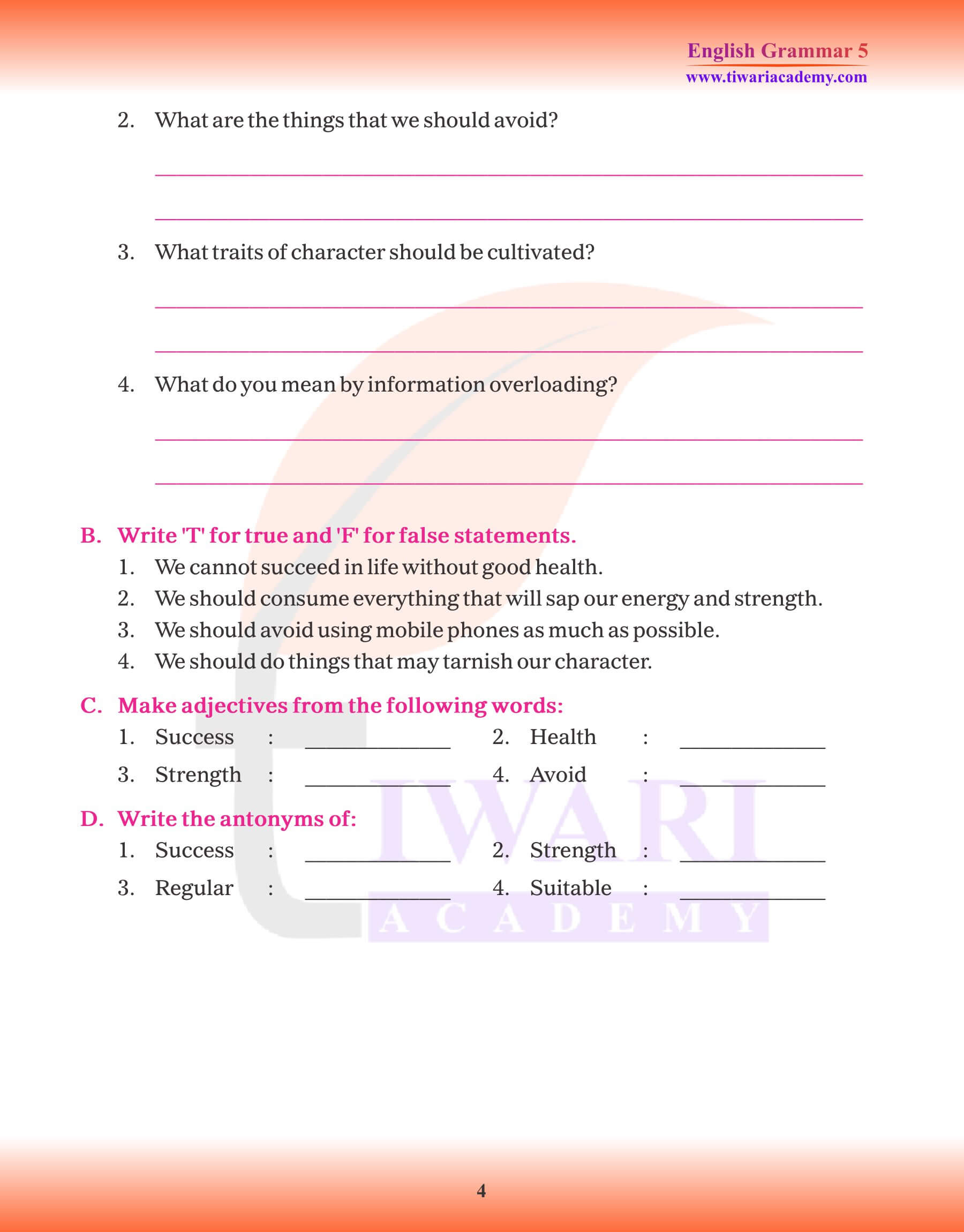 Class 5 English Grammar Comprehension Passages