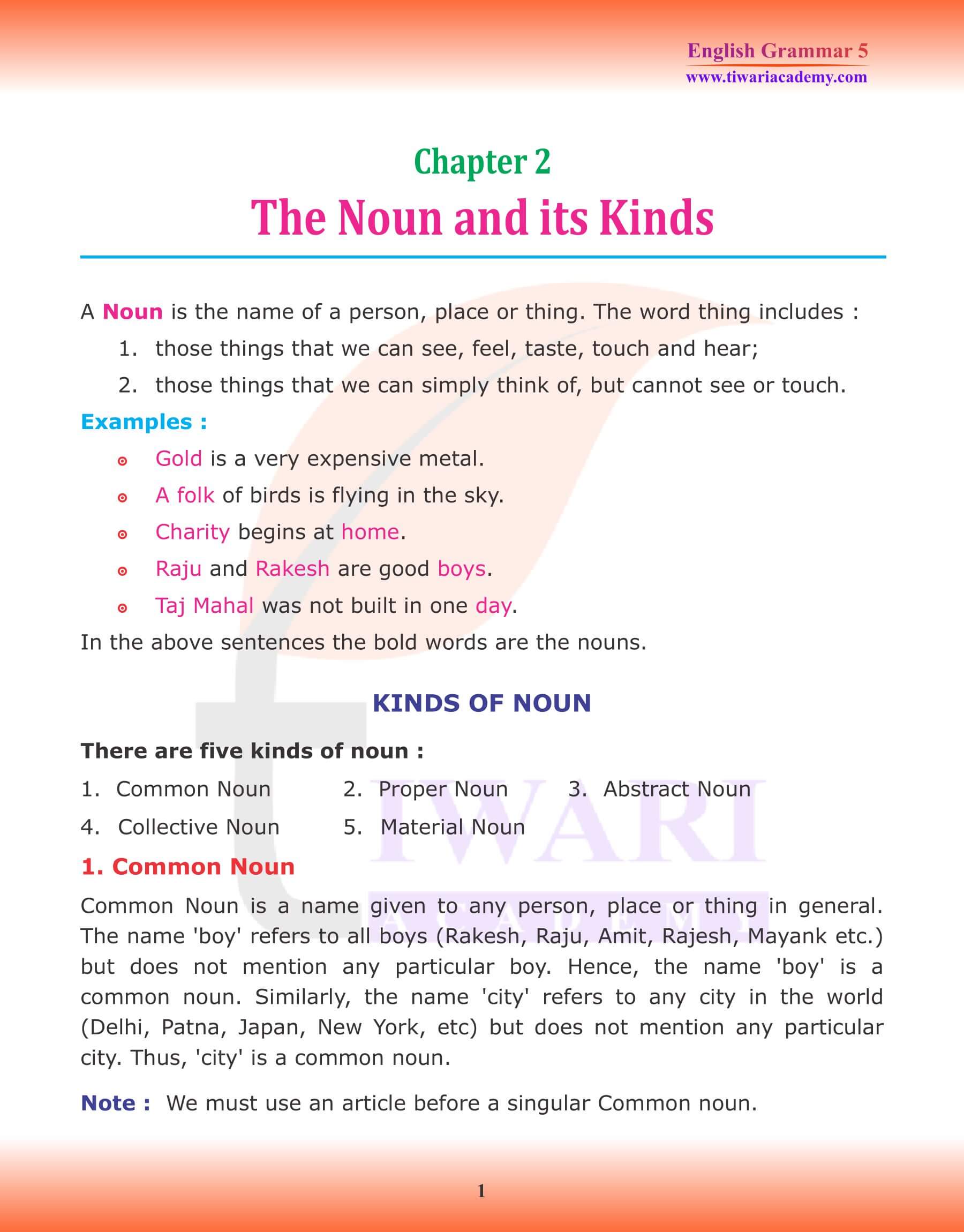 Class 5 English Grammar Chapter 2 The Noun