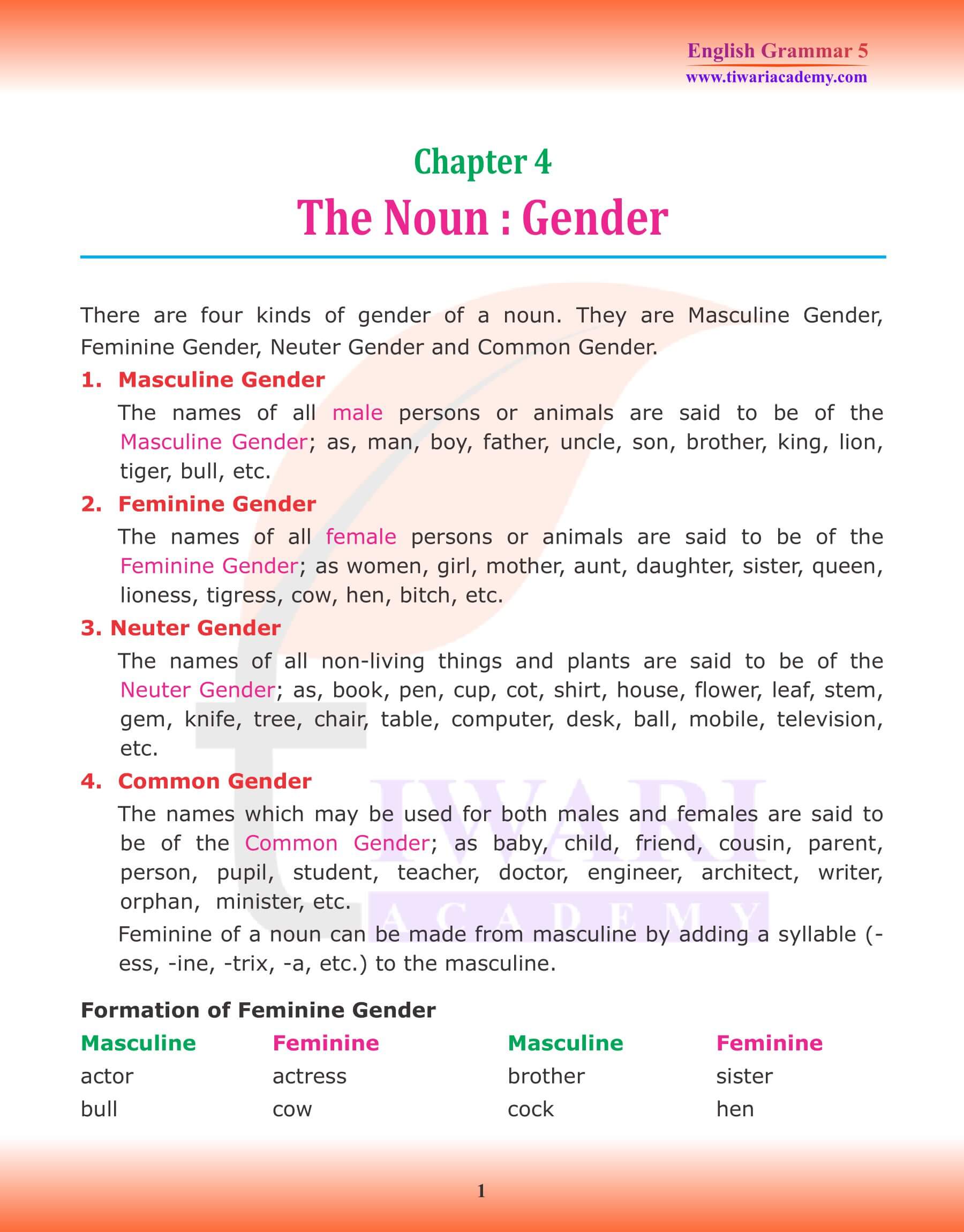 Class 5 English Grammar Chapter 4 Noun Gender