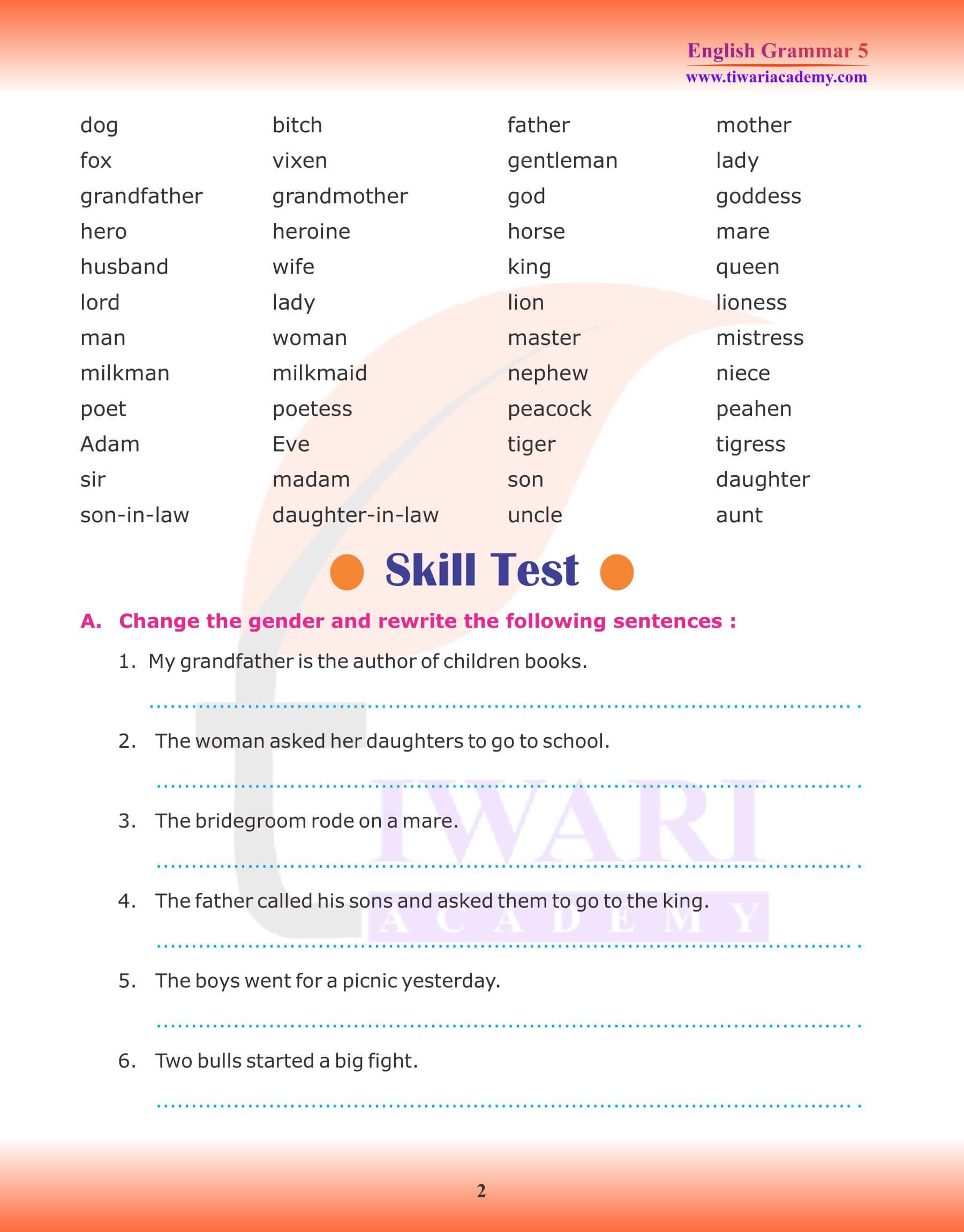 Class 5 Grammar Chapter 4 Noun Gender