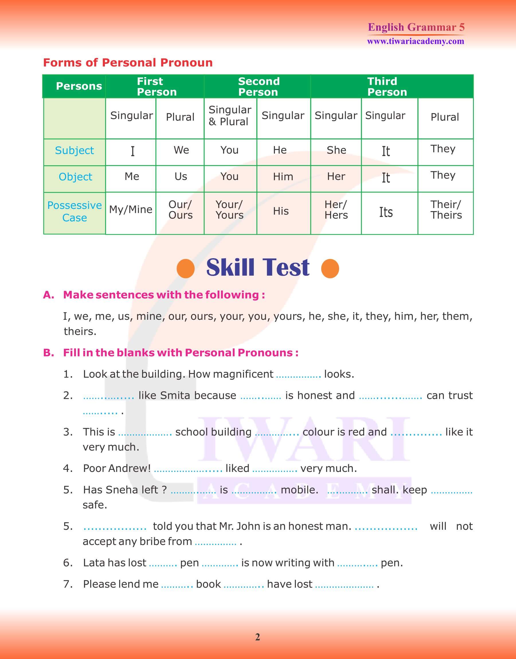 Class 5 Grammar Chapter 5 Pronoun